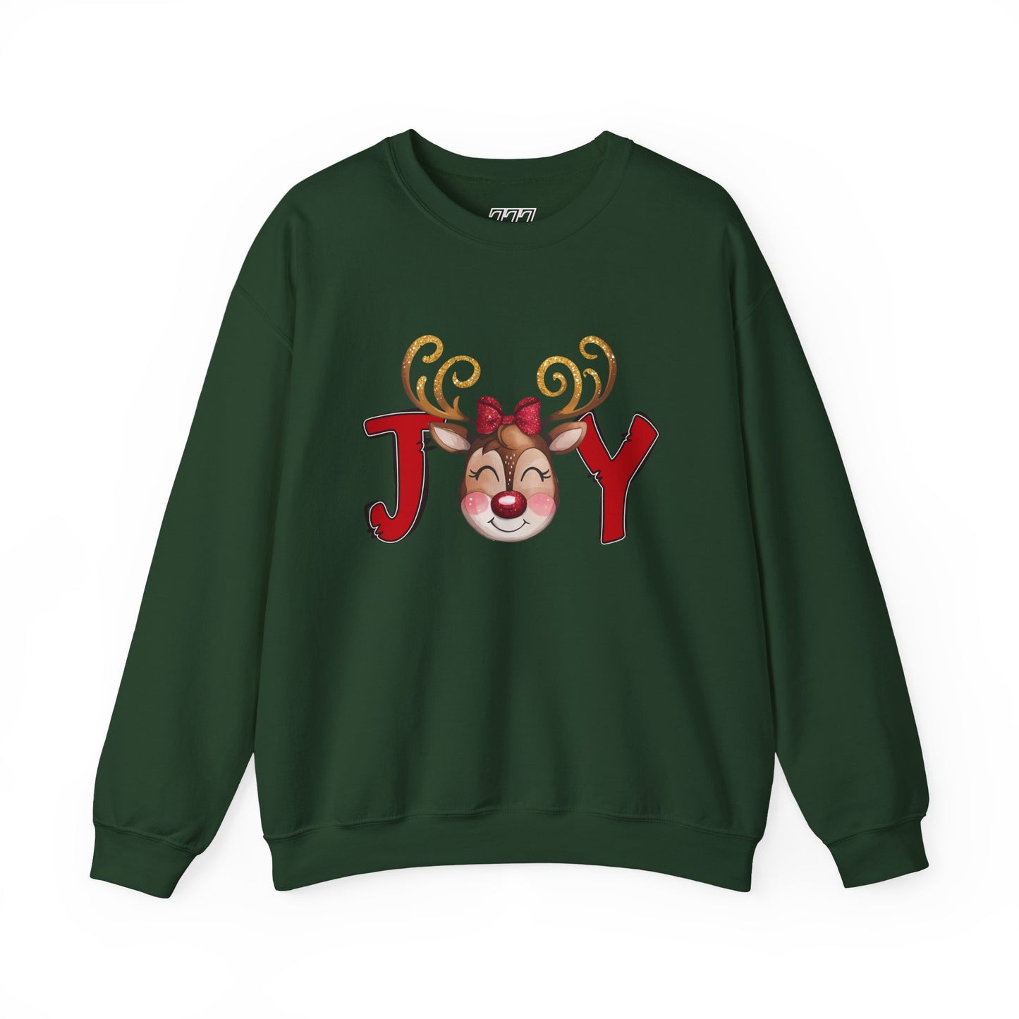 Reindeer Joy Women’s Christmas Crewneck Sweatshirt – Cute Holiday Reindeer Heavy Blend Sweater
