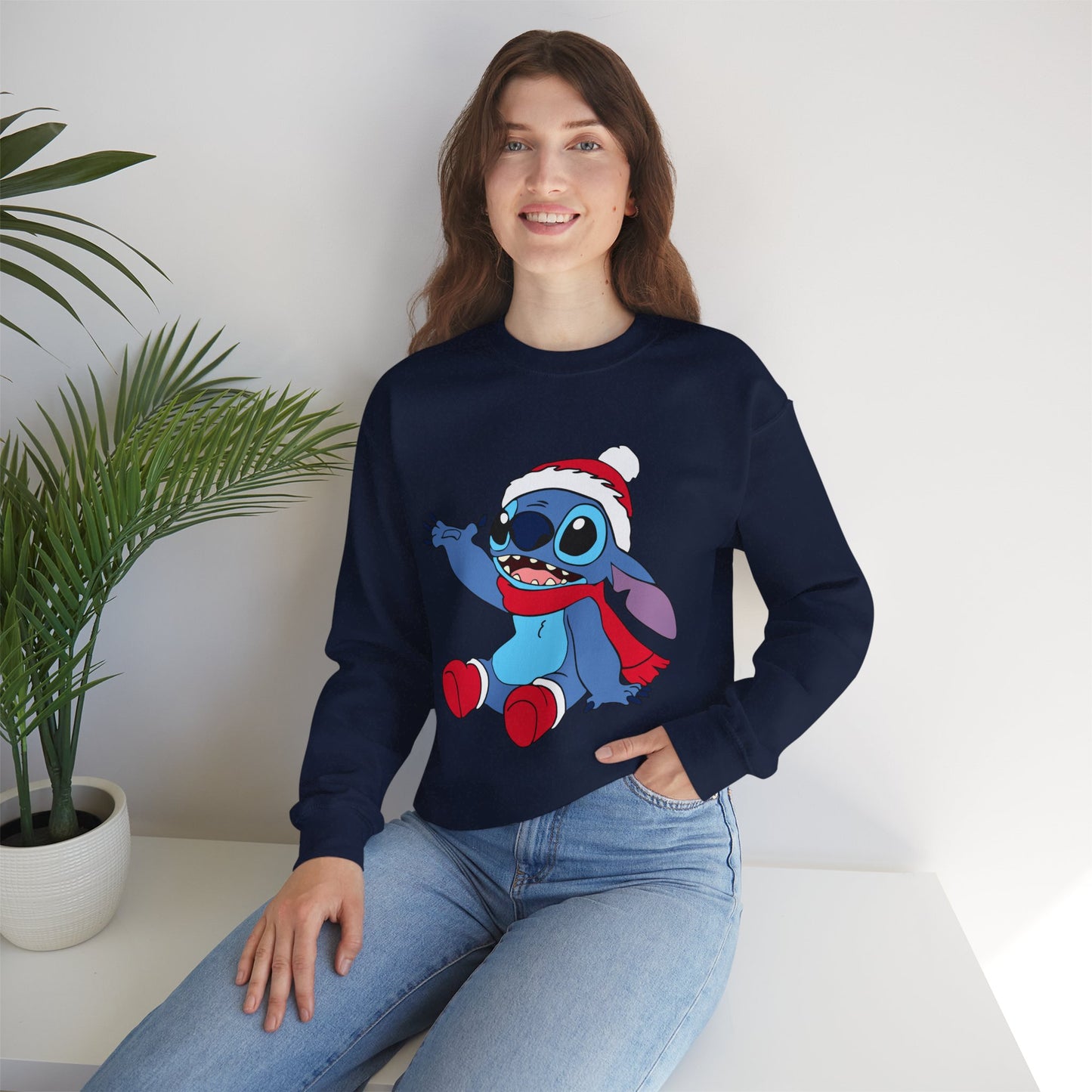 Jolly Alien Christmas Crewneck – Cute Blue Alien Holiday Sweatshirt (Unisex)