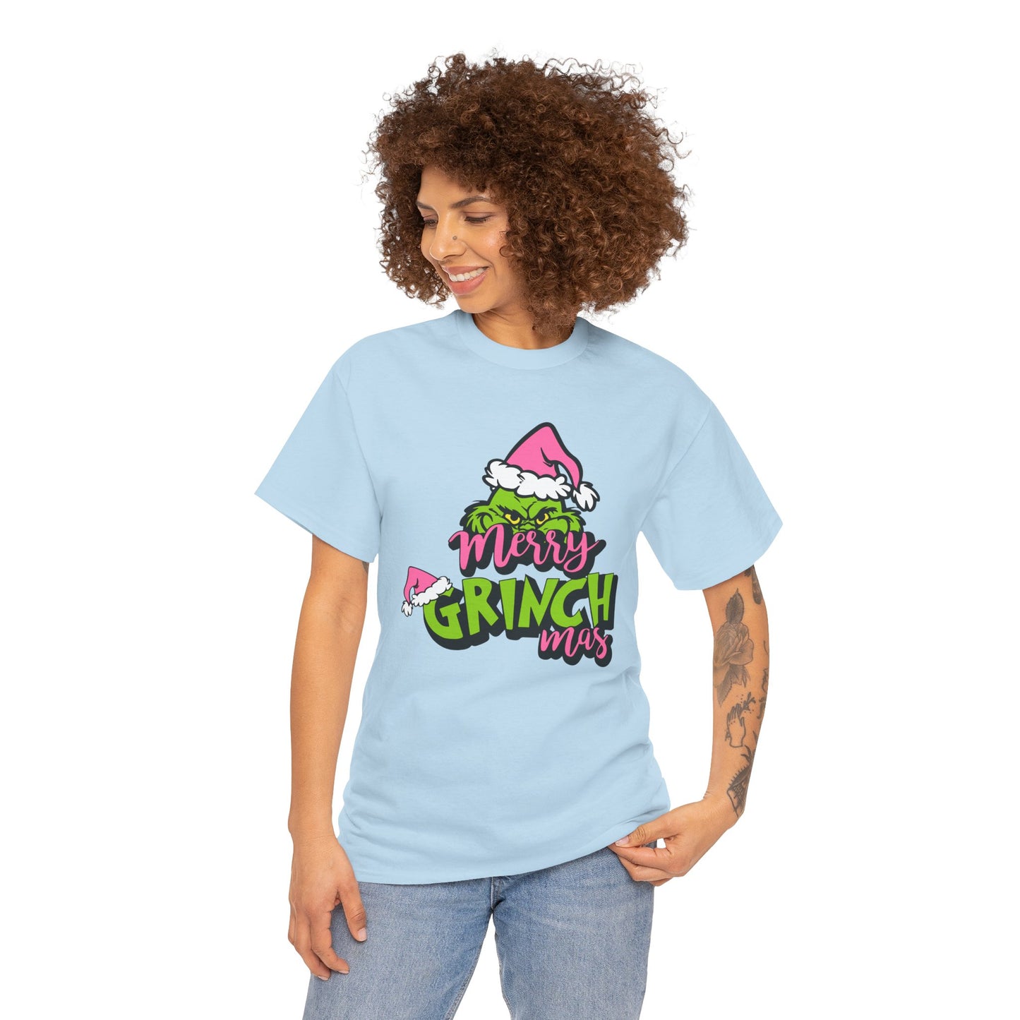 Merry Grinchmas Funny Christmas Grinch-Inspired Holiday Tee – Pink Santa Festive Unisex Heavy Cotton T-Shirt