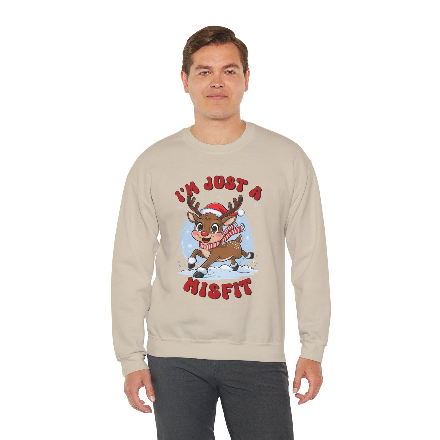 I’m Just a Misfit Unisex Heavy Blend Crewneck Sweatshirt – Cute Christmas Reindeer Holiday Sweater