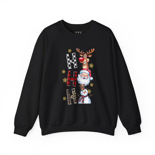 HO HO HO Christmas Unisex Heavy Blend Crewneck Sweatshirt – Santa, Reindeer & Snowman Holiday Sweater