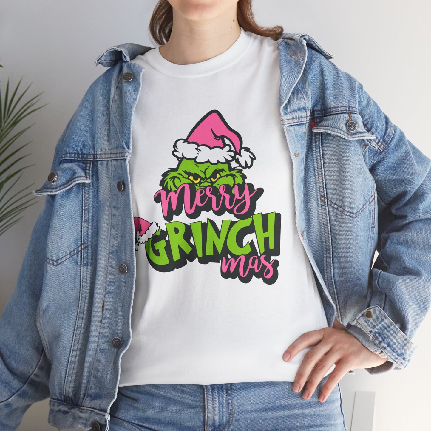 Merry Grinchmas Funny Christmas Grinch-Inspired Holiday Tee – Pink Santa Festive Unisex Heavy Cotton T-Shirt