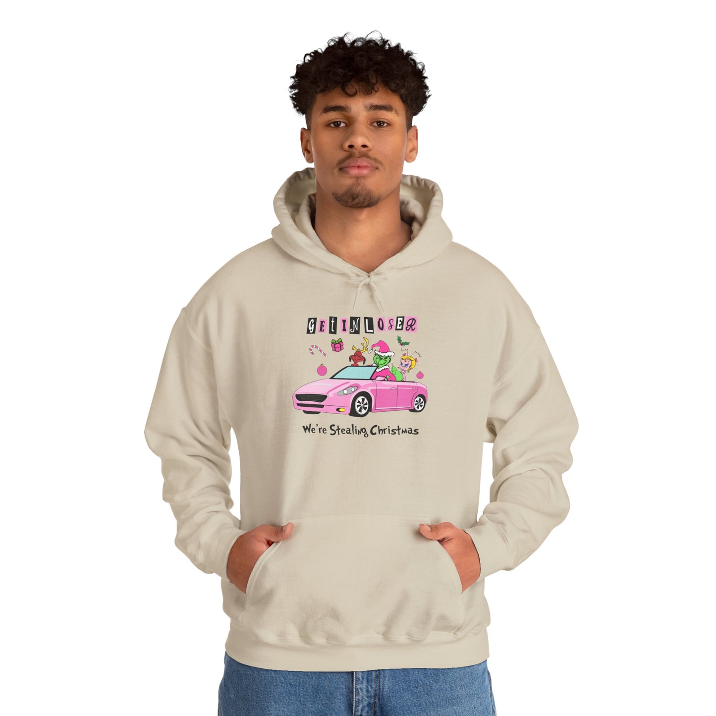 Get In Loser We’re Stealing Christmas Hoodie – Funny Green Holiday Creature Sweatshirt (Unisex)