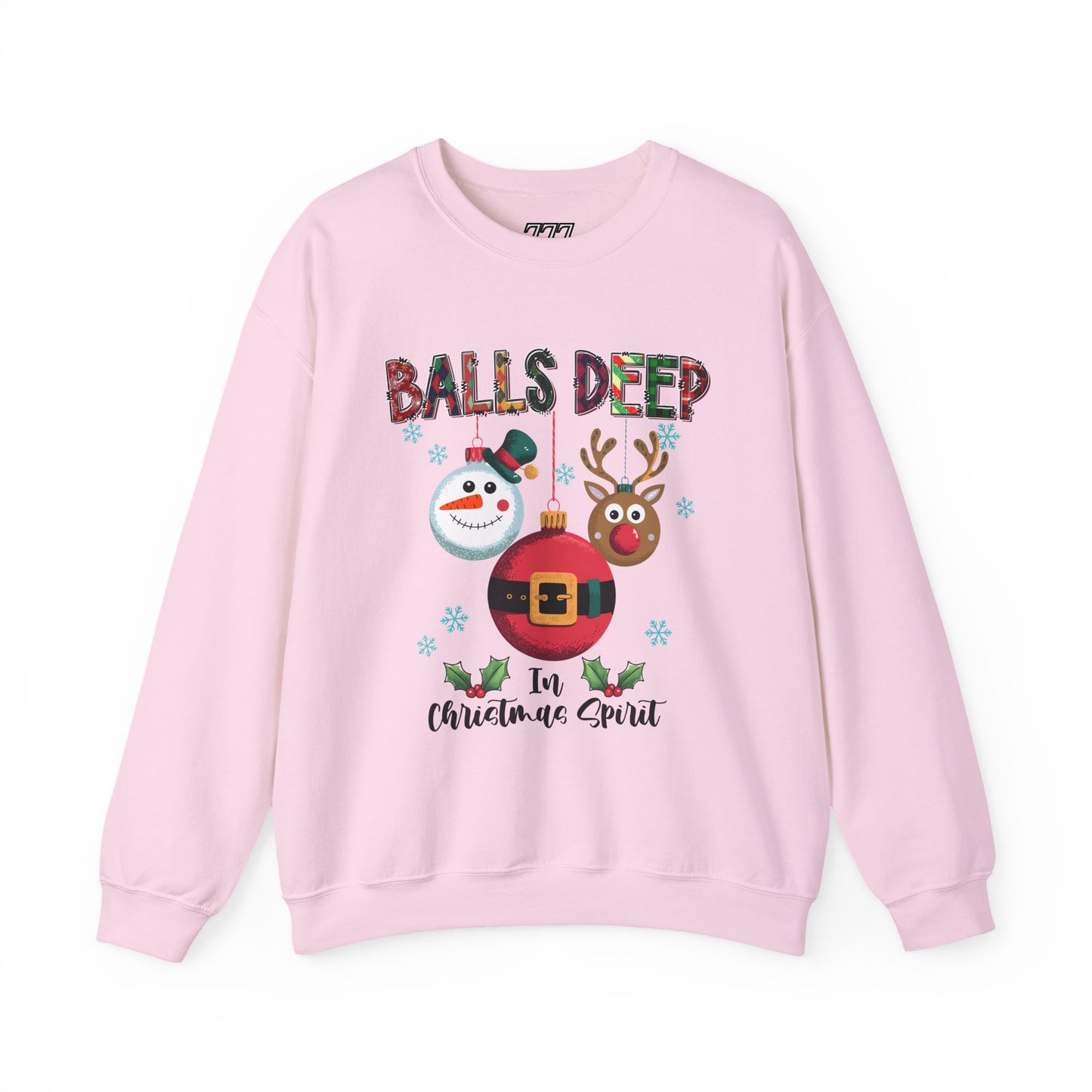 Balls Deep in Christmas Spirit Unisex Heavy Blend Crewneck Sweatshirt – Funny Adult Holiday Snowman & Reindeer Sweater