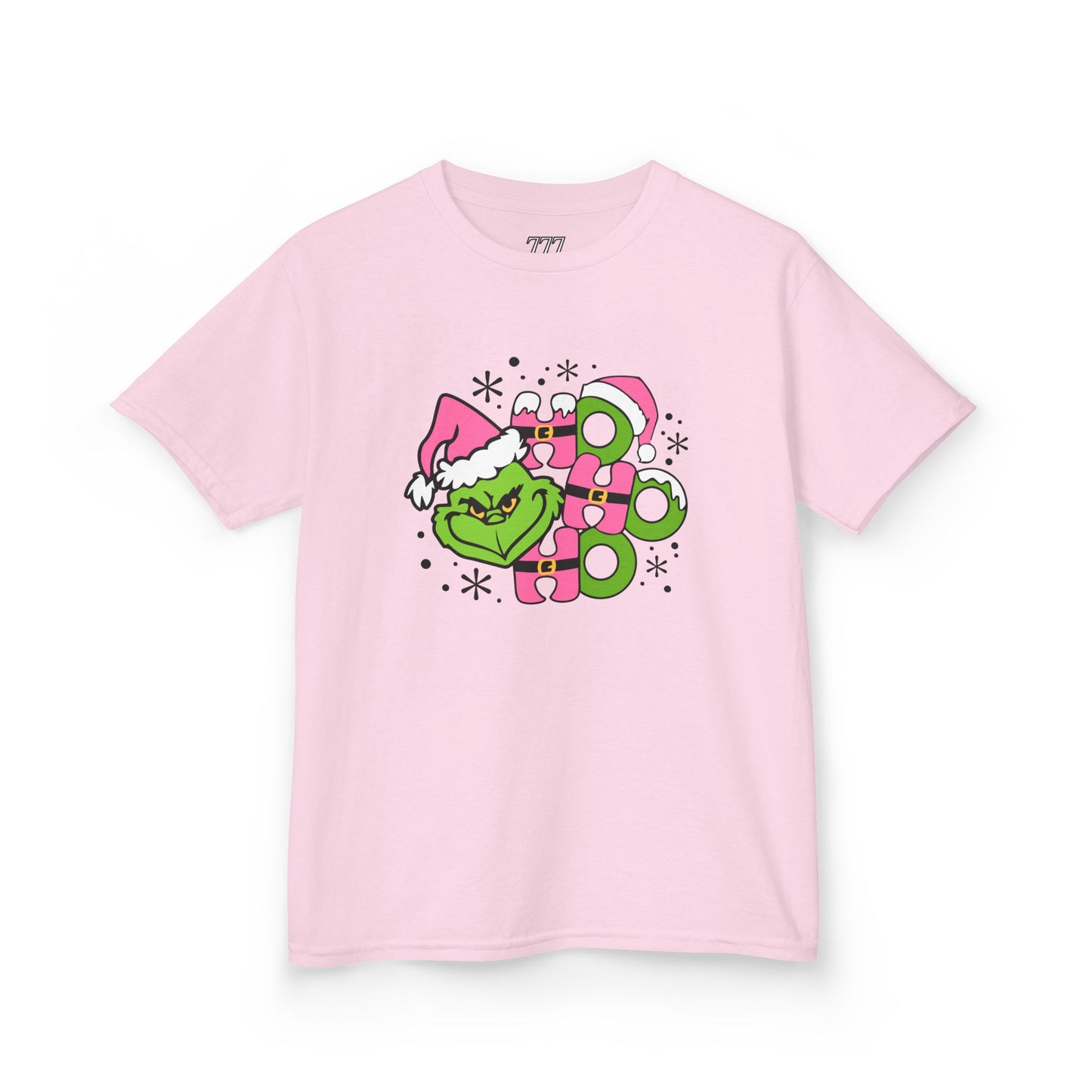 HO HO HO Cute Christmas Grinch-Inspired Kids Holiday T-Shirt – Pink Santa Festive Kids Heavy Cotton Tee