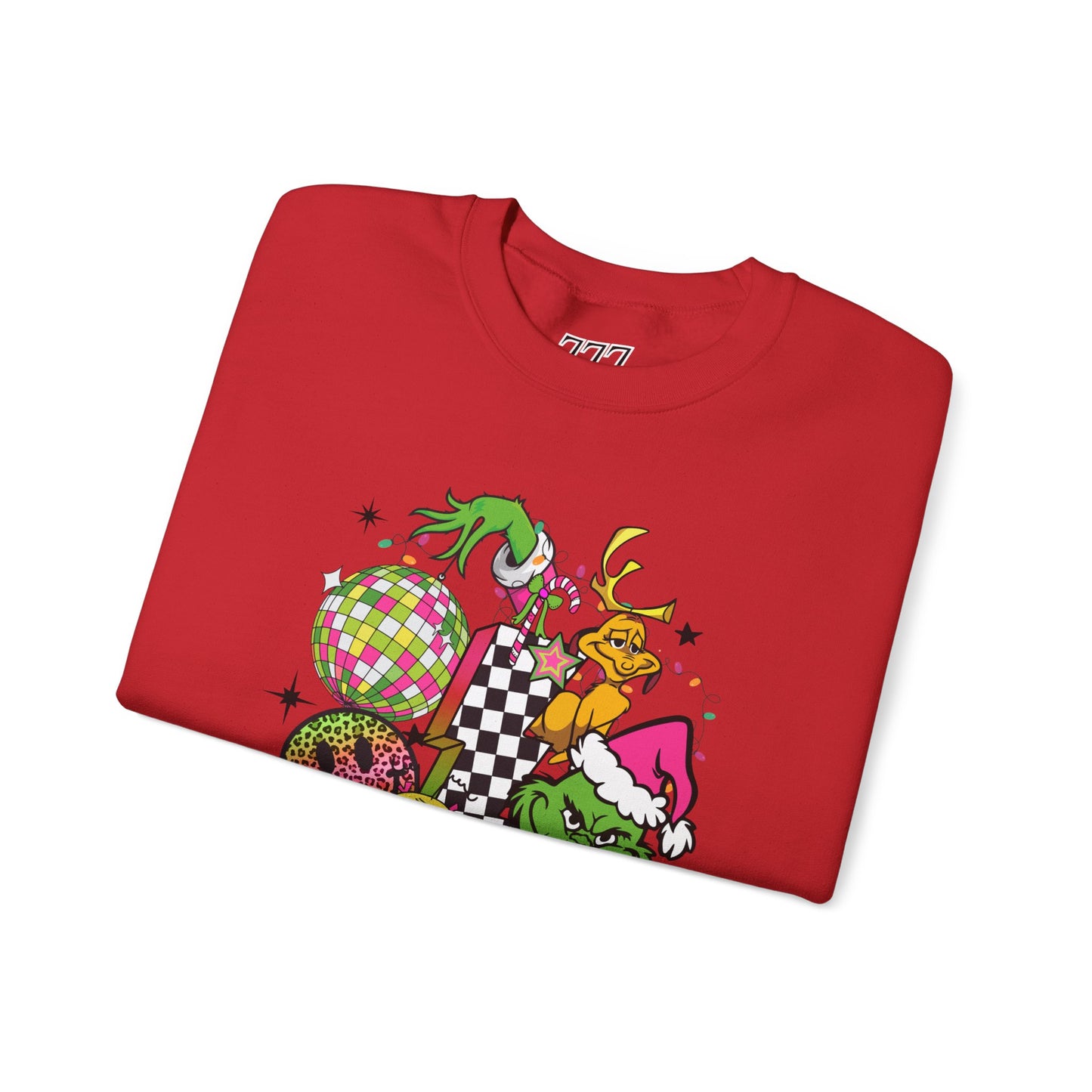 Grinchy Bells Christmas Crewneck – Neon Holiday Hearts & Grumpy Green Aesthetic Sweatshirt (Unisex)