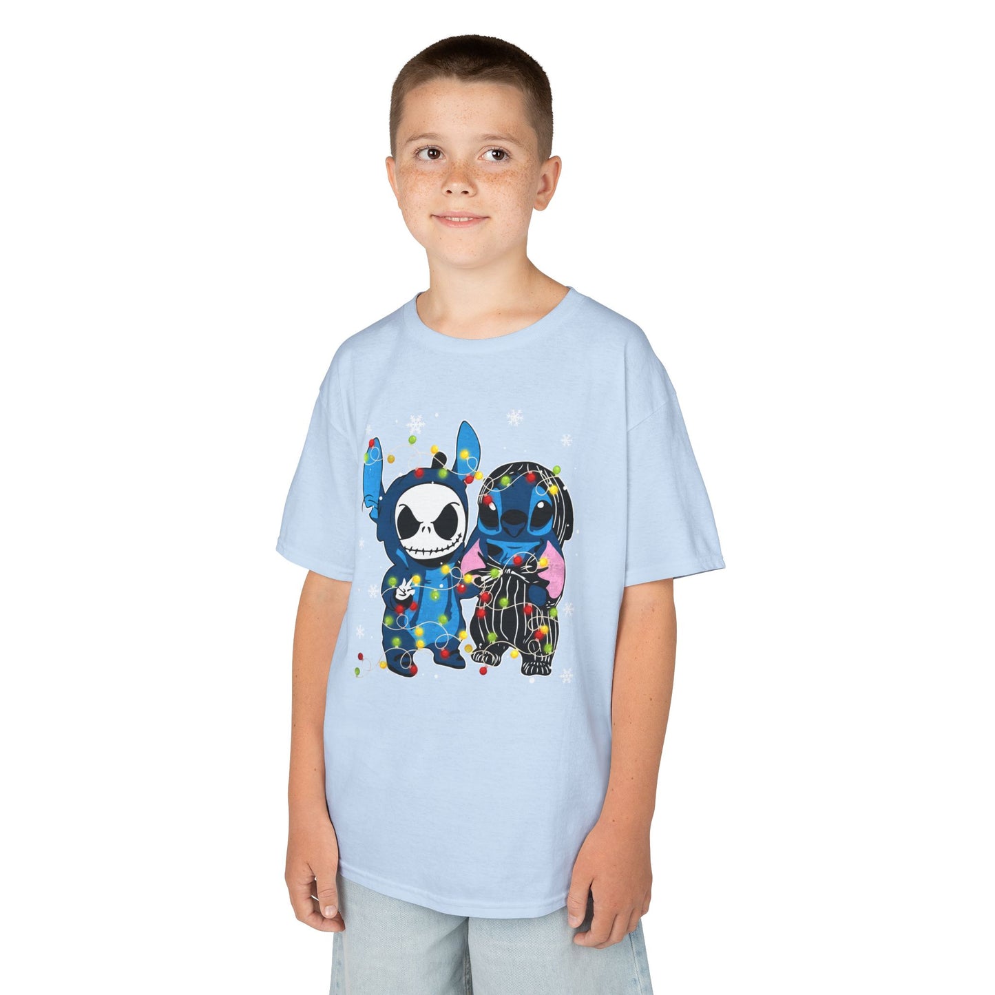 Cute Holiday Duo Christmas T-Shirt – Cartoon Alien & Skeleton Festive Unisex Kids Tee