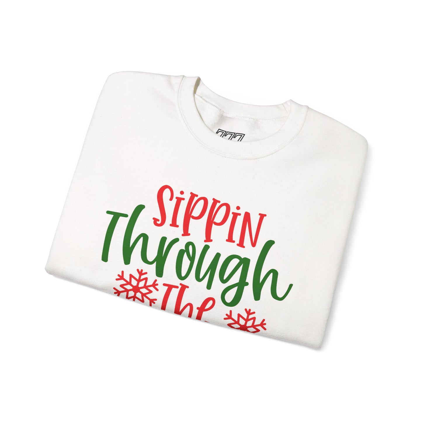 Sippin’ Through The Snow Sweatshirt – Festive Holiday Unisex Heavy Blend Crewneck