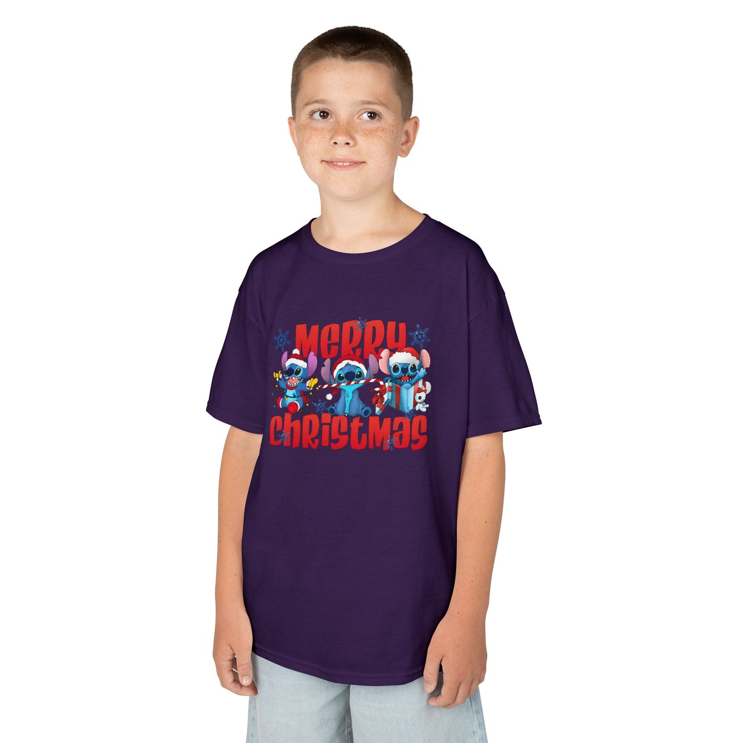 Merry Christmas Kids T-Shirt – Cute Blue Holiday Characters Heavy Cotton Tee