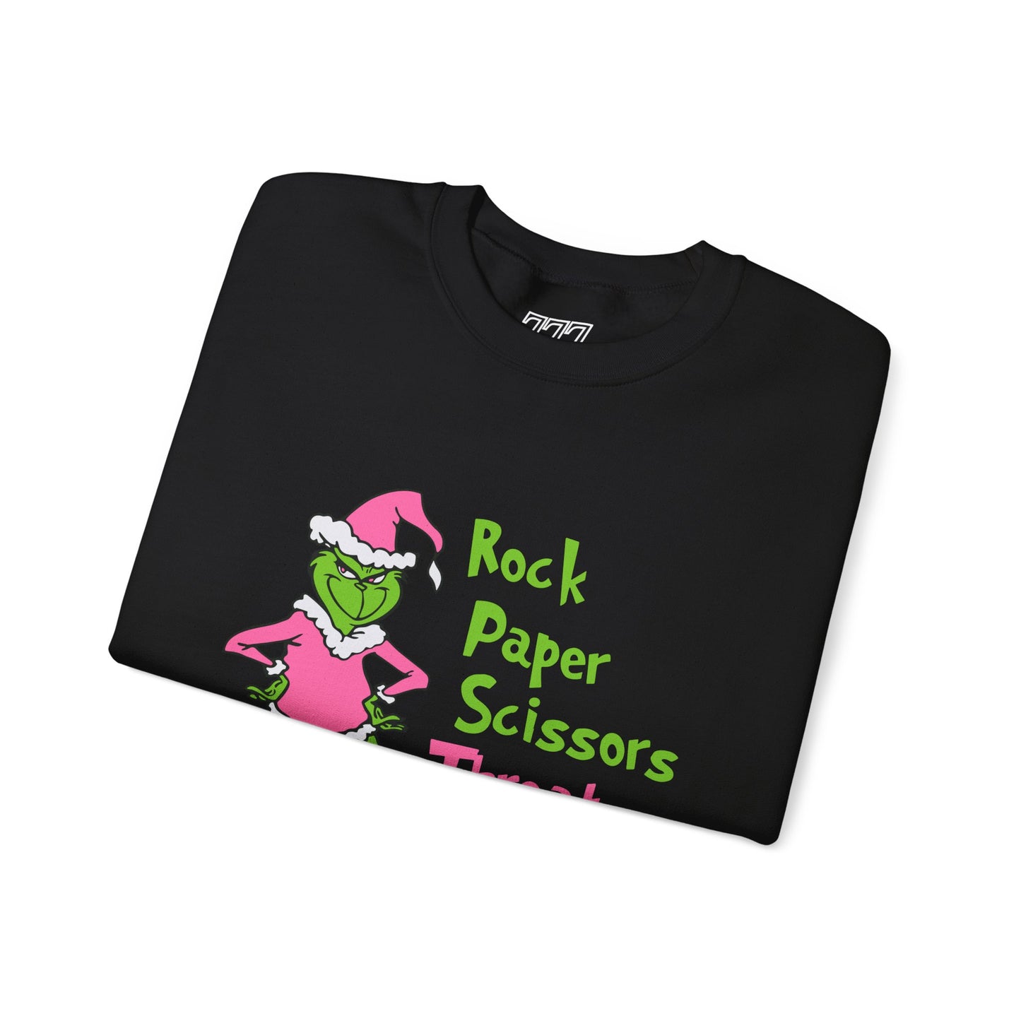Rock Paper Scissors Throat Punch I Win Funny Christmas Grinch-Inspired Holiday Sweatshirt – Sarcastic Pink Santa Unisex Heavy Blend Crewneck
