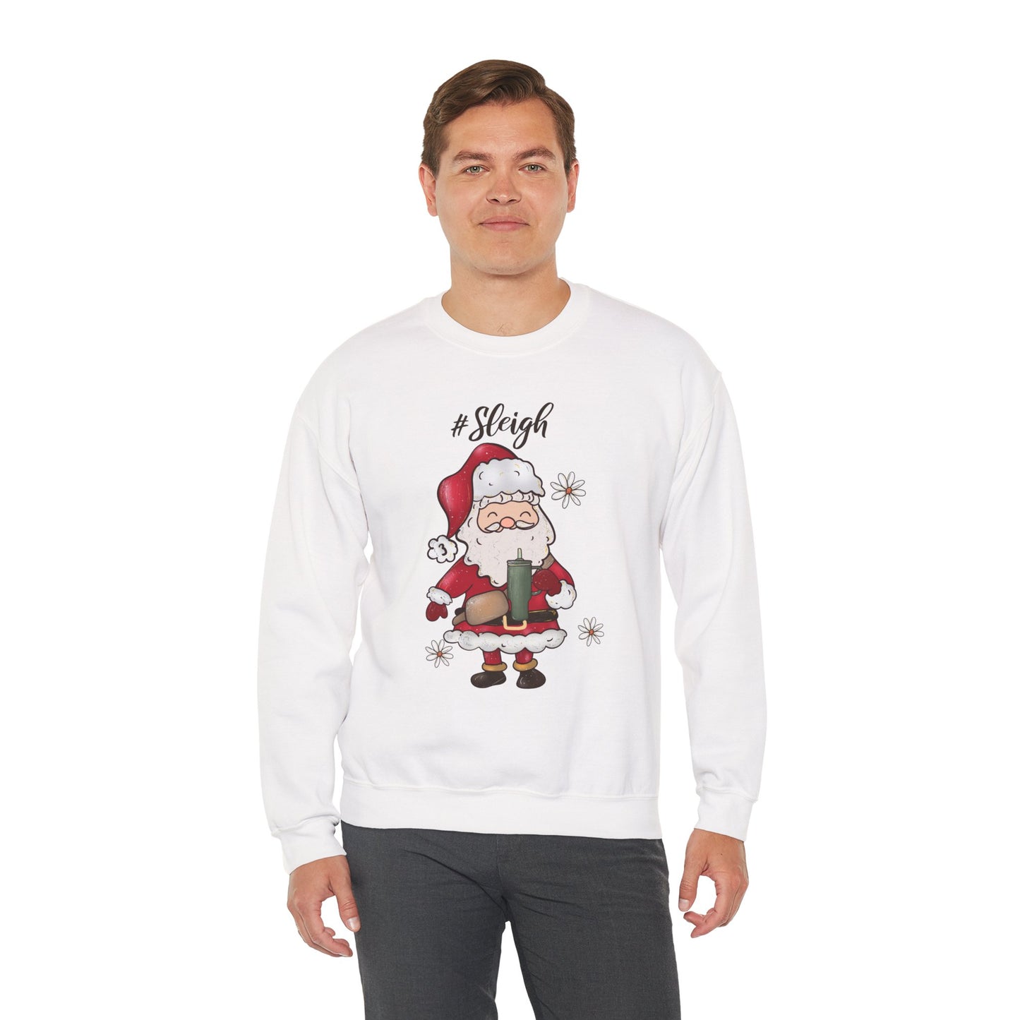 #Sleigh Funny Santa Christmas Sweatshirt – Cute Holiday Hashtag Graphic Unisex Heavy Blend Crewneck