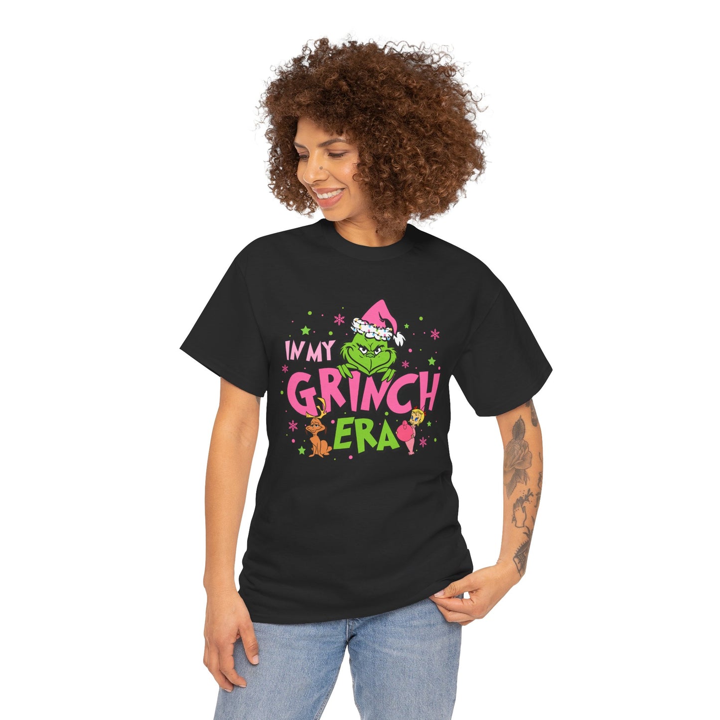 In My Grinch Era Funny Christmas Grinch-Inspired Holiday Tee – Pink Santa Festive Unisex Heavy Cotton T-Shirt