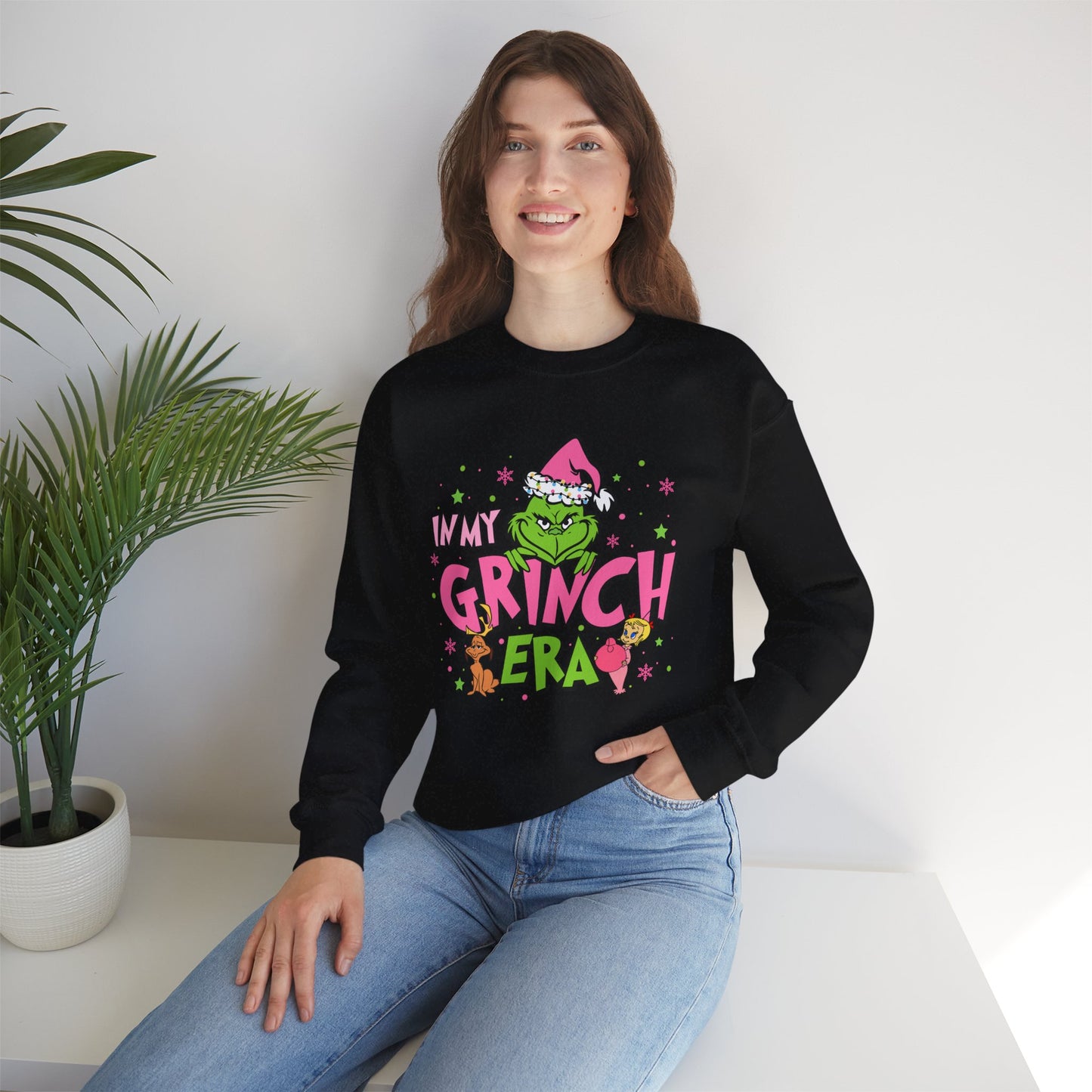 In My Grinch Era Funny Christmas Grinch-Inspired Holiday Sweatshirt – Pink Santa Festive Unisex Heavy Blend Crewneck