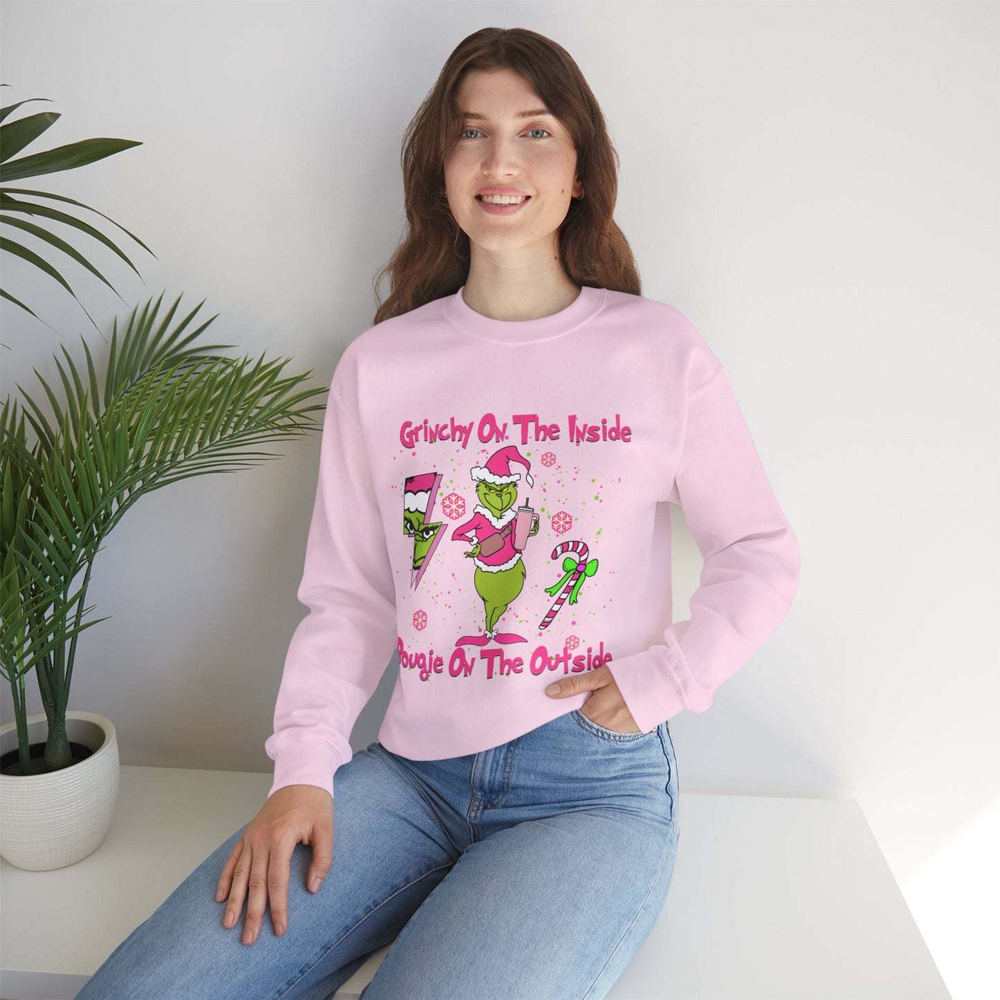 Grinchy On The Inside, Bougie On The Outside Unisex Heavy Blend Crewneck Sweatshirt
