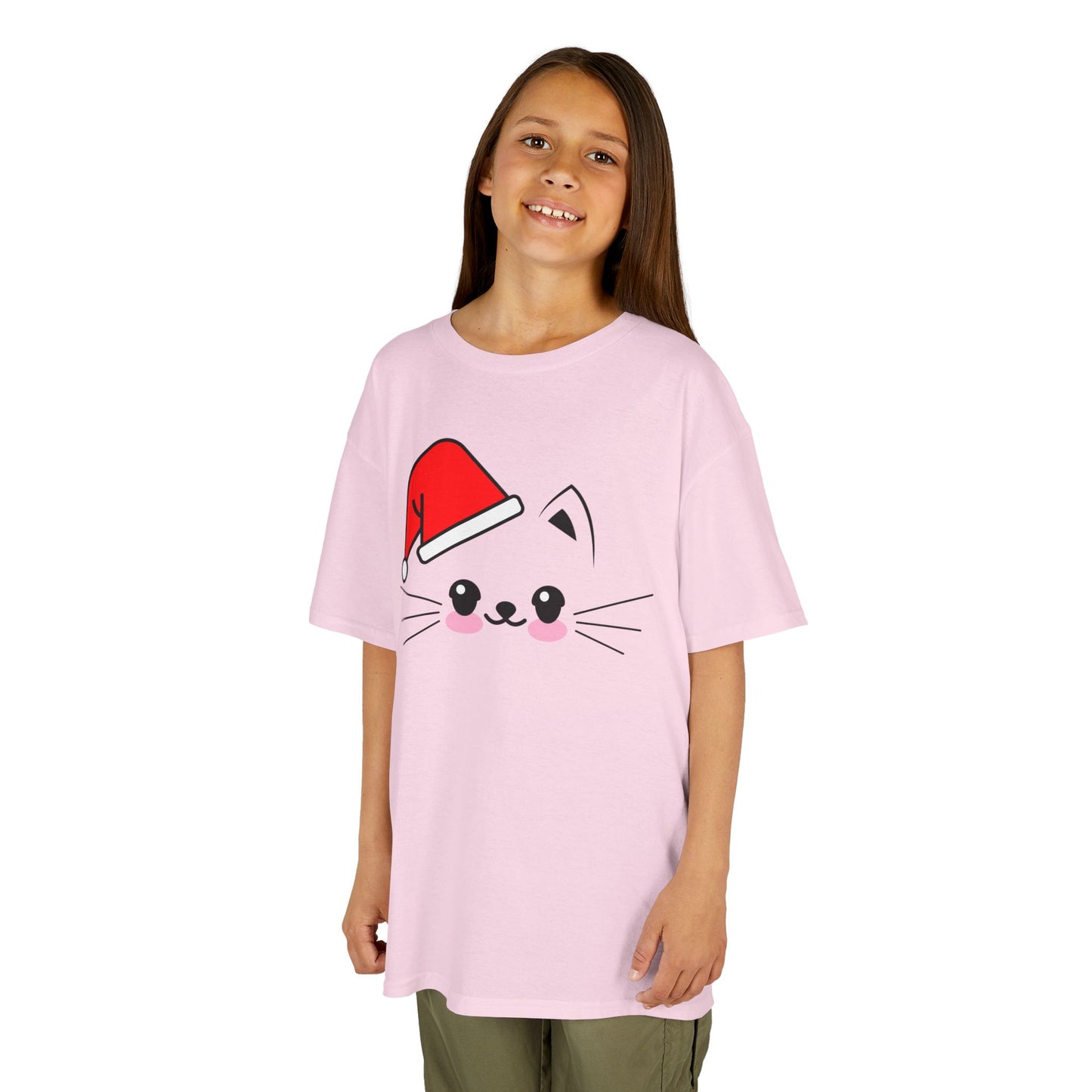 Cat Santa Kids Christmas T-Shirt – Cute Kawaii Cat Holiday Tee for Kids