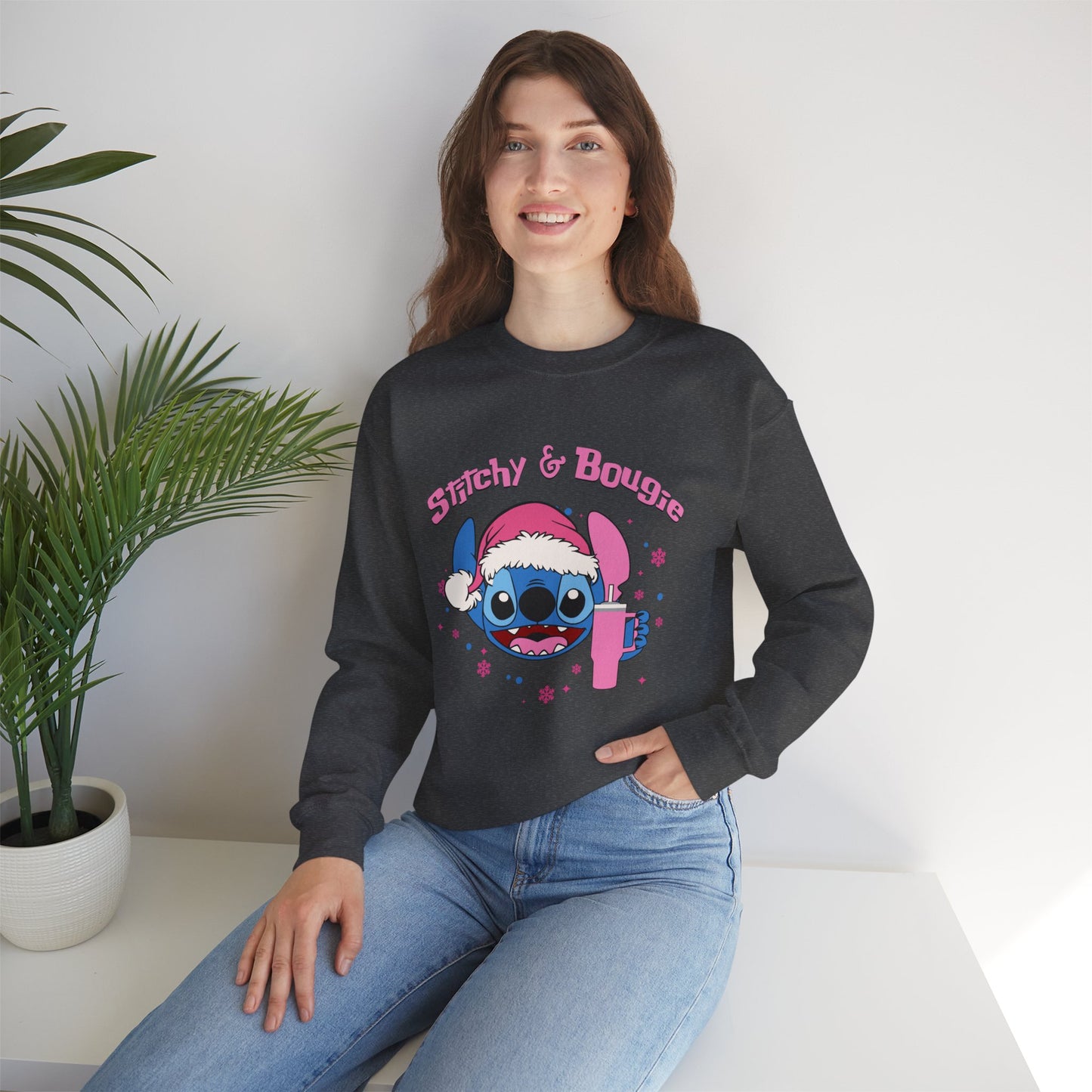 Stitchy & Bougie Christmas Sweatshirt – Cute Holiday Alien Women’s Heavy Blend Crewneck