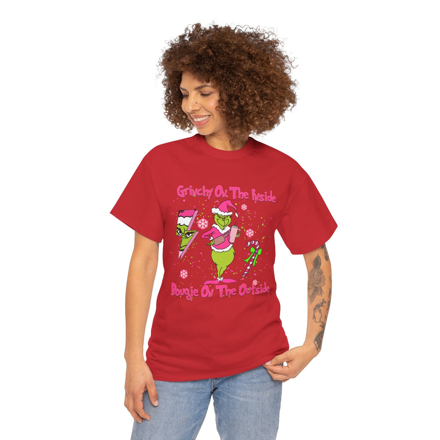 Grinchy On The Inside, Bougie On The Outside Unisex Heavy Cotton T-Shirt - Funny Holiday Tee