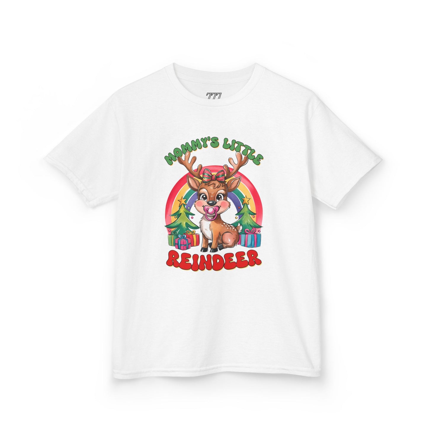 Mommy’s Little Reindeer Kids Christmas T-Shirt – Cute Holiday Reindeer Heavy Cotton Tee