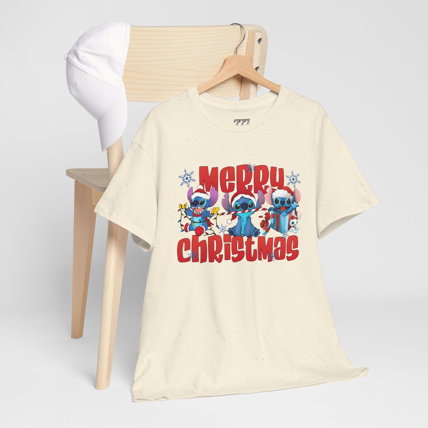 Merry Christmas Unisex Heavy Cotton T-Shirt – Cute Blue Holiday Characters Christmas Tee