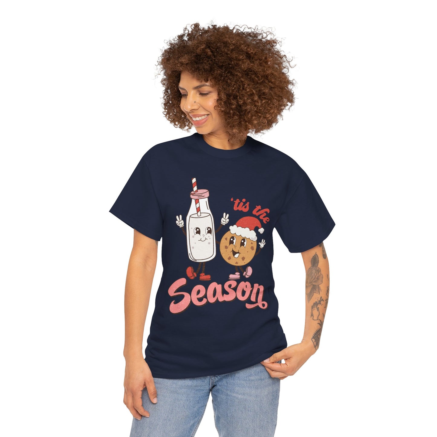 Tis The Season Milk & Cookie Christmas Unisex Heavy Cotton T-Shirt