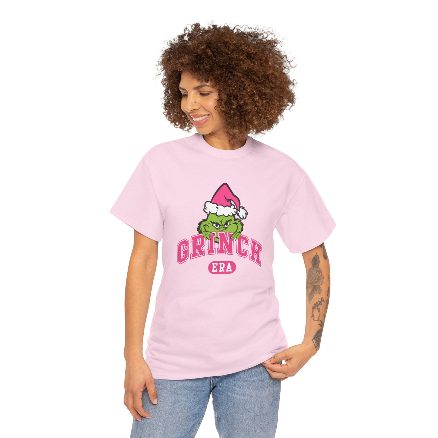 Grinch Era Christmas T-Shirt – Cute Pink Santa Grinch Graphic Tee (Unisex)
