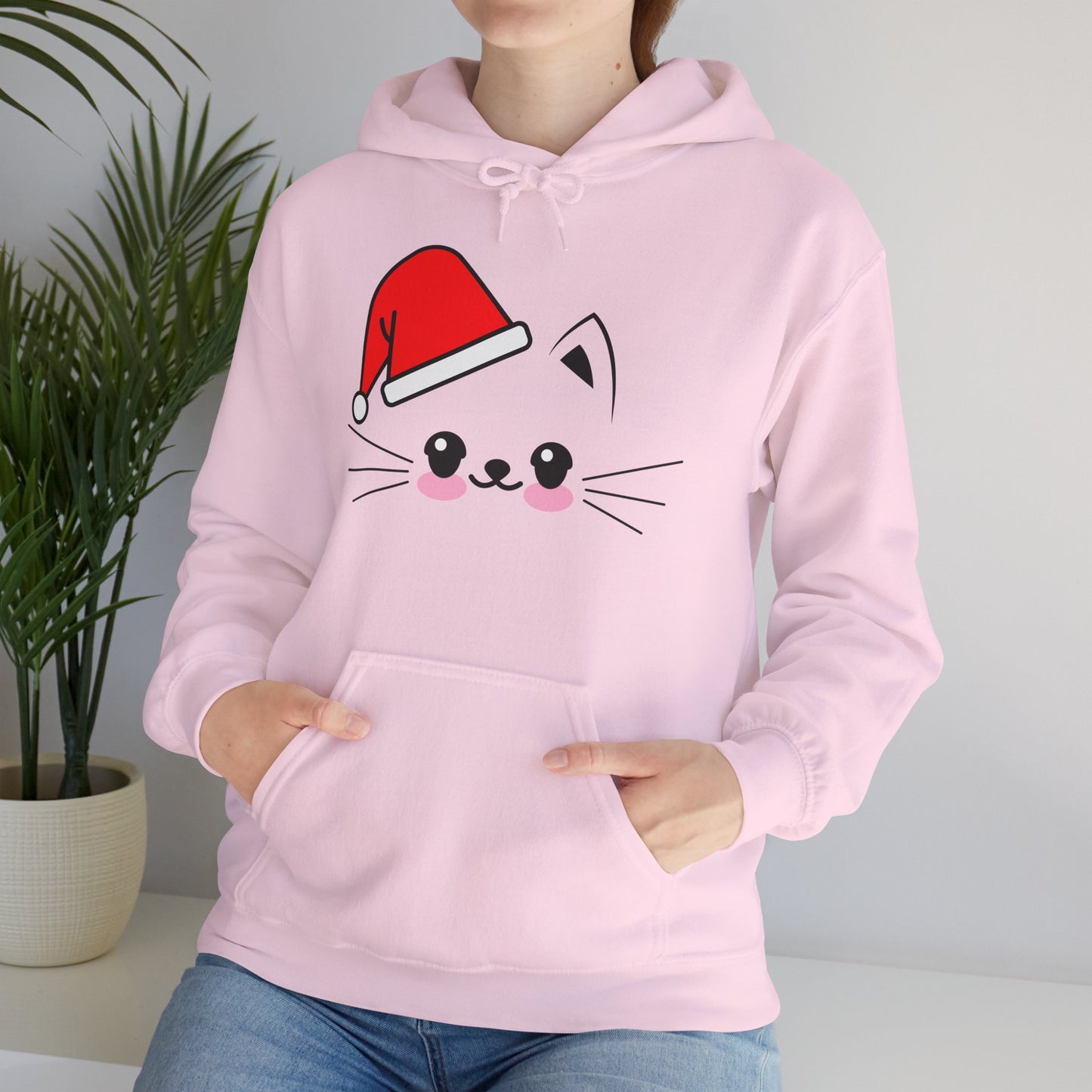 Cat Santa Christmas Hoodie – Cute Kawaii Cat Holiday Hooded Sweatshirt (Unisex)