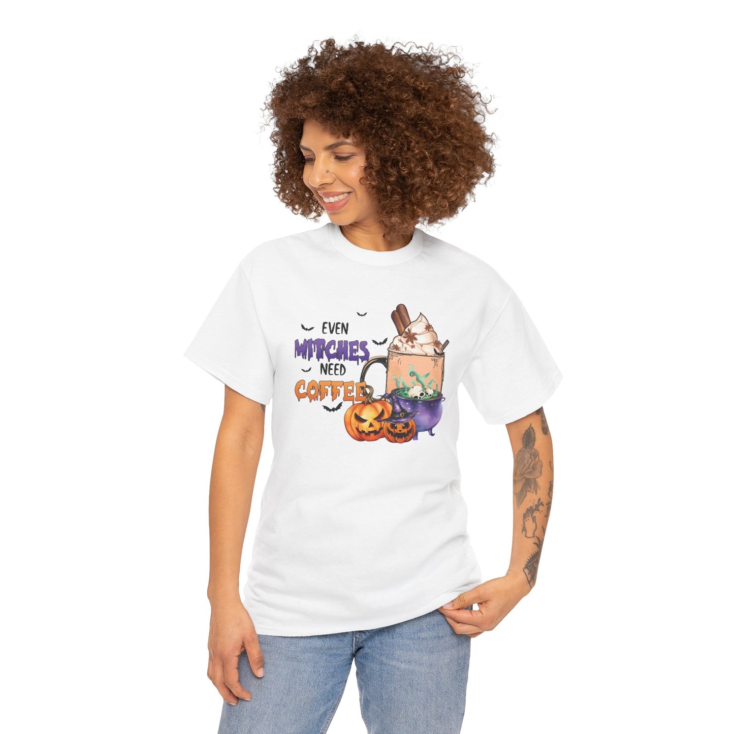 Even Witches Need Coffee Women's Heavy Cotton T-Shirt