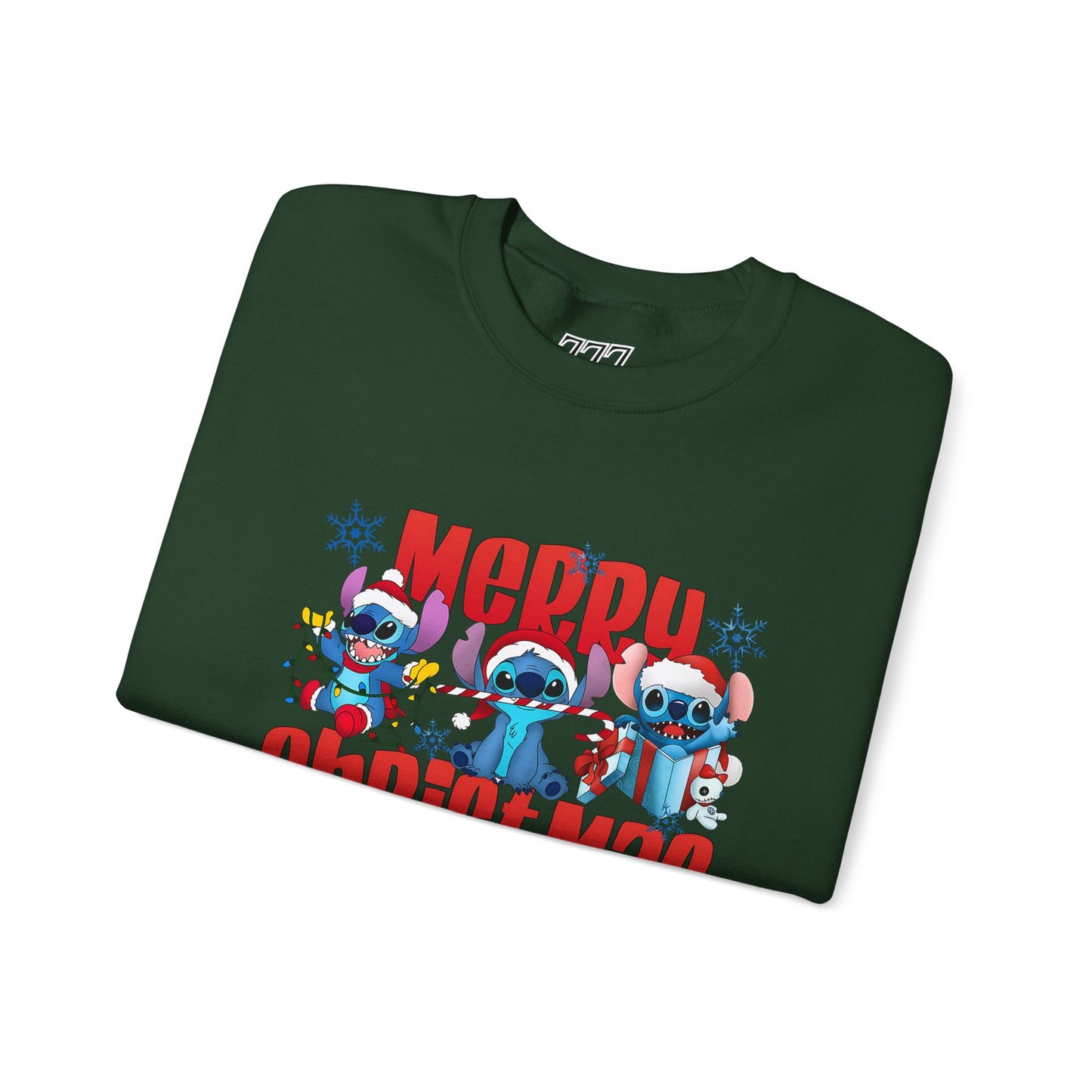 Merry Christmas Unisex Heavy Blend Crewneck Sweatshirt – Cute Blue Holiday Characters Sweater