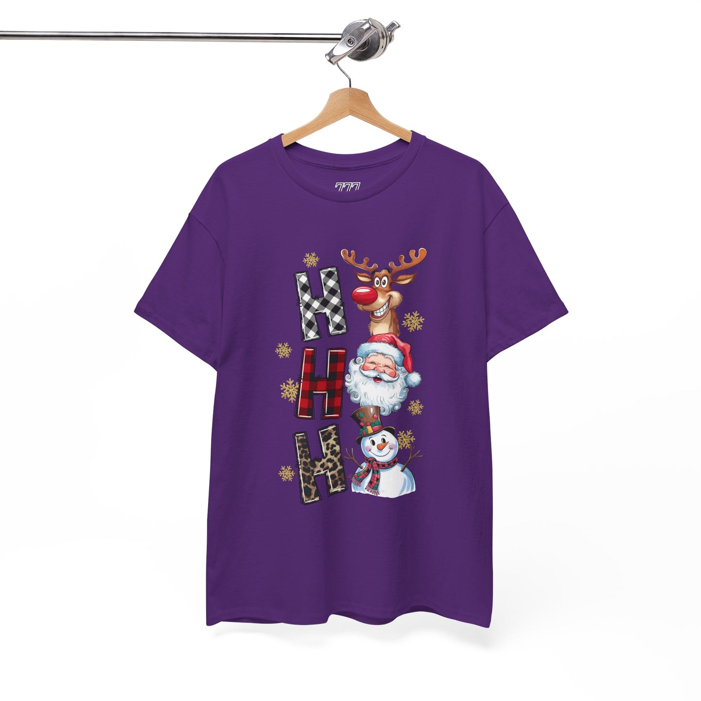 HO HO HO Christmas Unisex Heavy Cotton T-Shirt – Santa, Reindeer & Snowman Holiday Tee