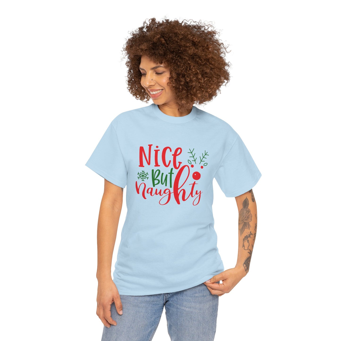Nice But Naughty T-Shirt – Cute & Sassy Christmas Unisex Heavy Cotton Tee