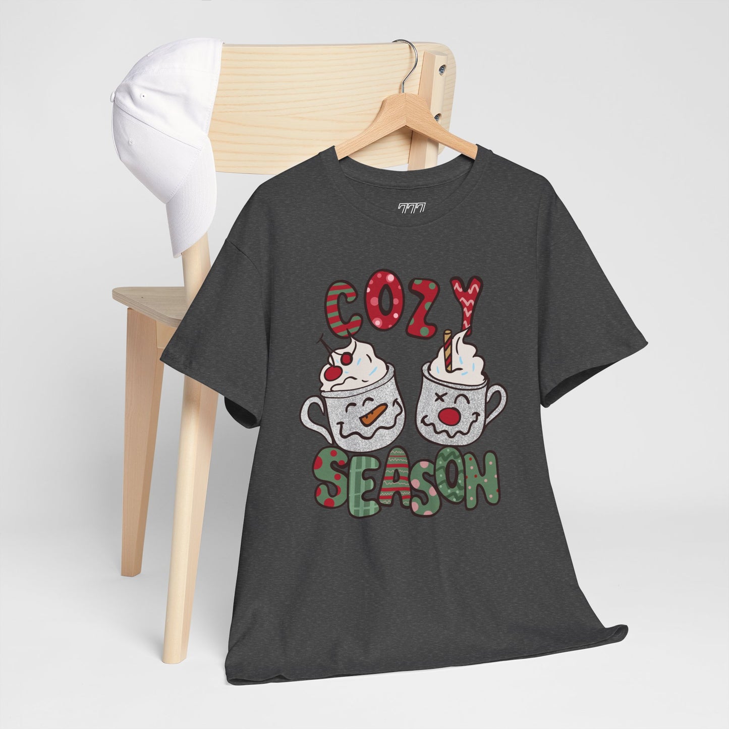 Cozy Season Christmas Unisex Heavy Cotton T-Shirt – Cute Holiday Hot Cocoa Tee