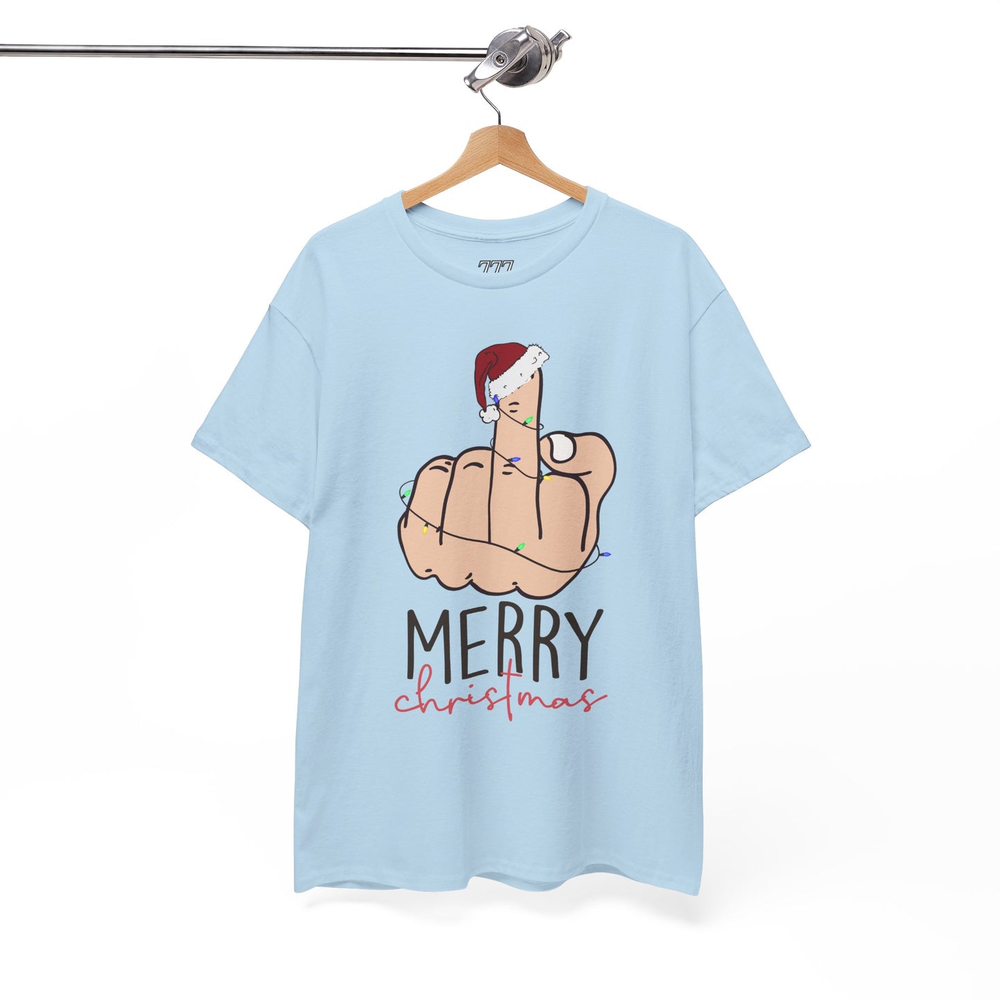 Merry Christmas Middle Finger Funny Adult Holiday Tee – Sarcastic Santa Joke Unisex Heavy Cotton T-Shirt
