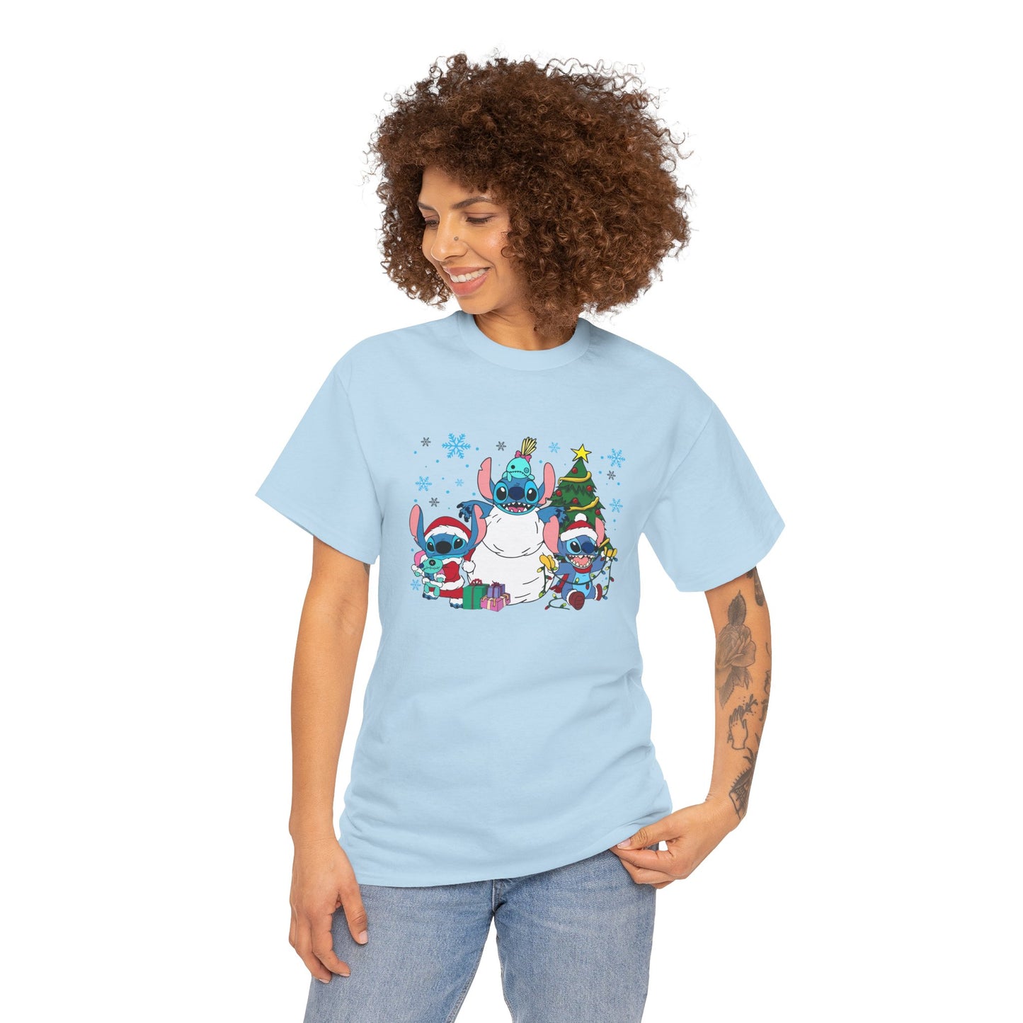 Stitch Christmas Vibes T-Shirt – Cute Holiday Trio Unisex Heavy Cotton Tee