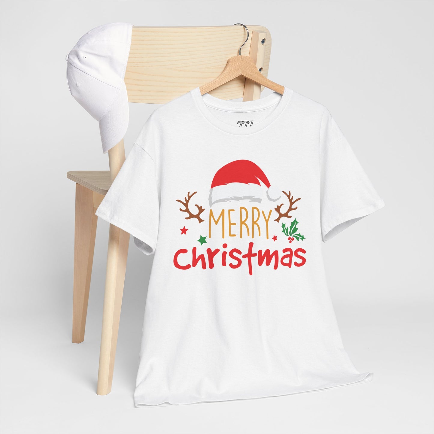 Merry Christmas Reindeer Unisex T-Shirt – Santa Hat Holiday Graphic Tee, Festive Xmas Shirt