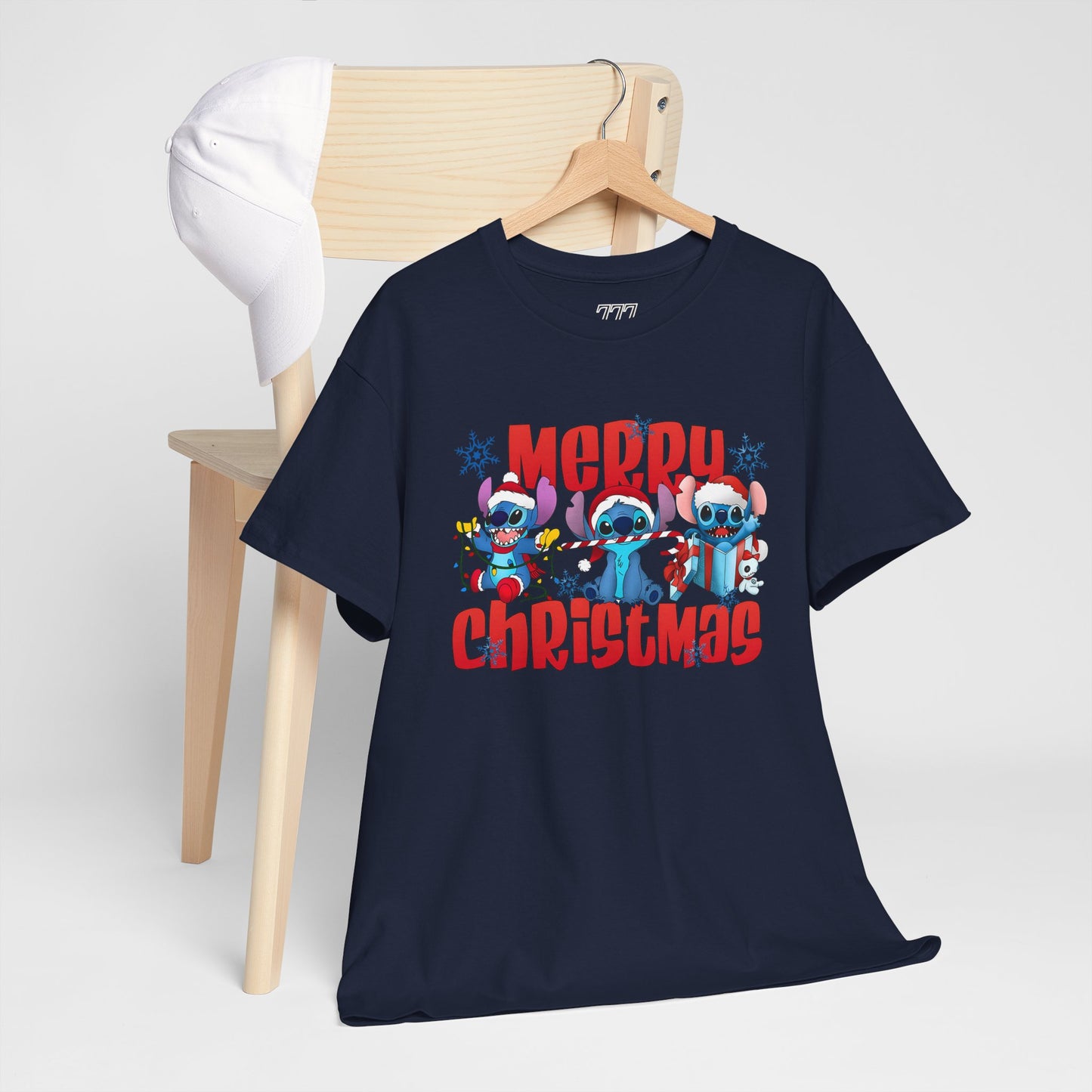 Merry Christmas Unisex Heavy Cotton T-Shirt – Cute Blue Holiday Characters Christmas Tee