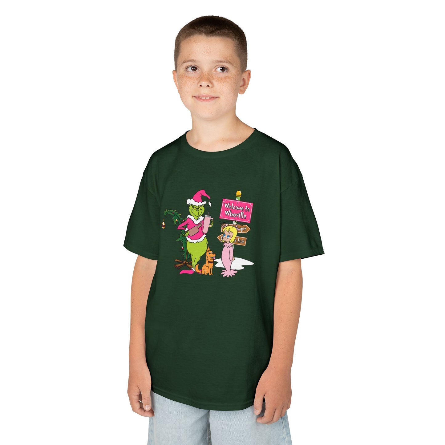 Welcome to Merryville Kids Christmas T-Shirt – Cute Green Holiday Creature Tee