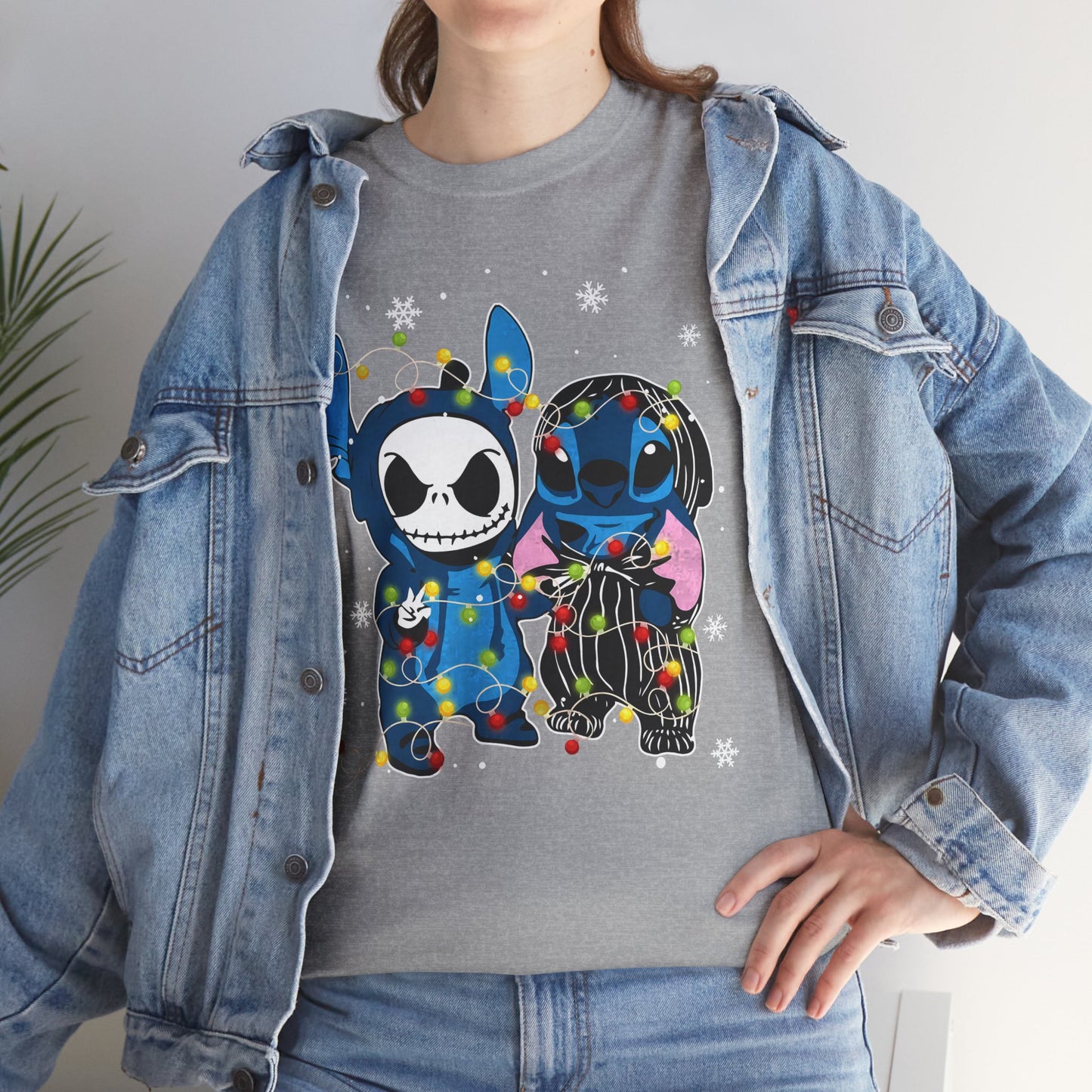 Cute Holiday Duo Christmas Unisex Heavy Cotton T-Shirt – Cartoon Alien & Skeleton Festive Tee