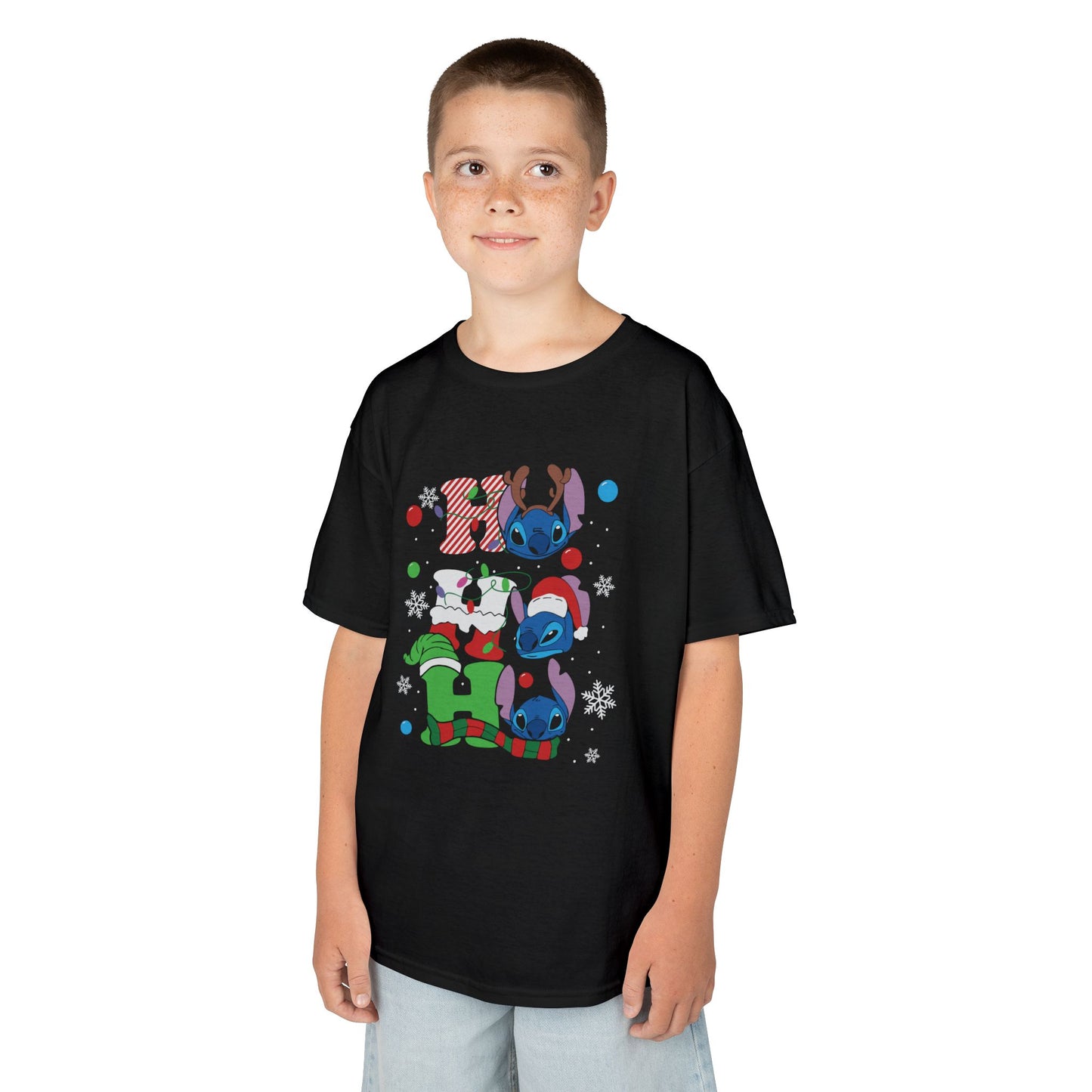 Stacked Stitch Christmas Kids T-Shirt – Cute Holiday Characters Heavy Cotton Tee
