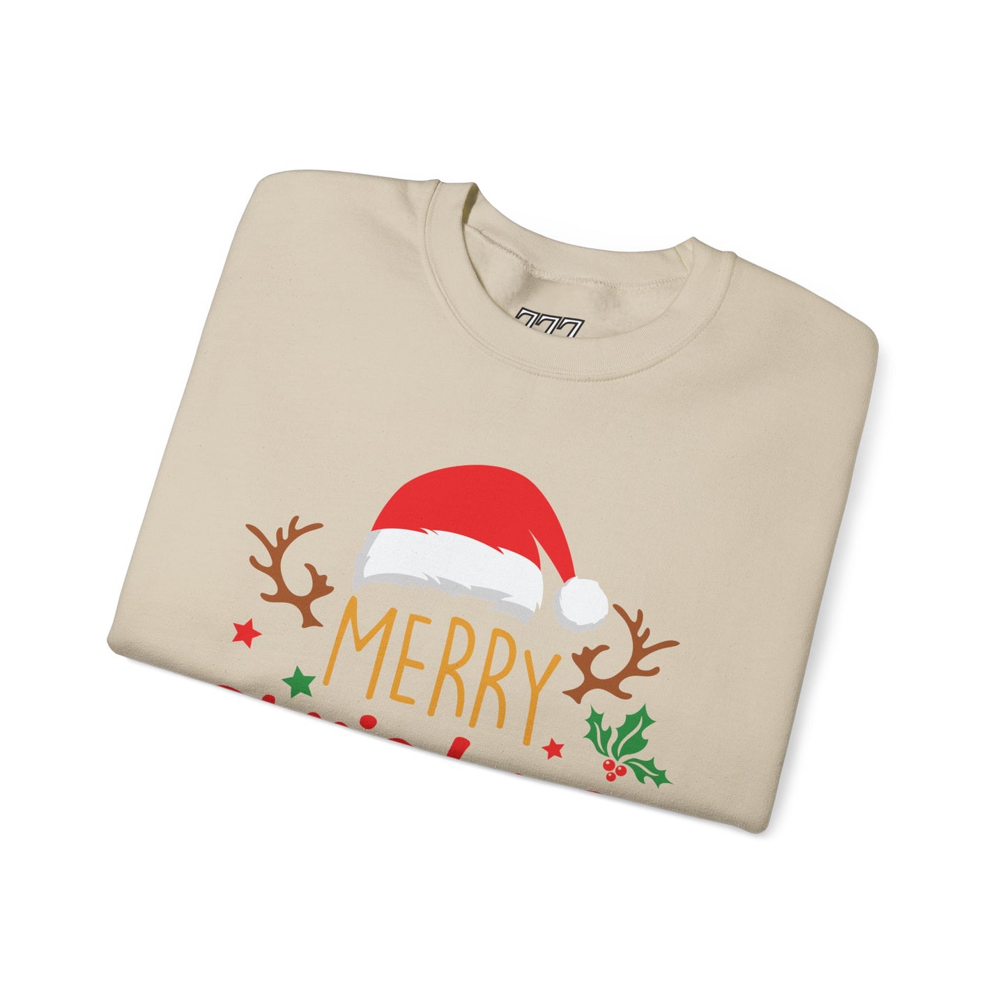 Merry Christmas Reindeer Crewneck – Santa Hat Holiday Unisex Sweatshirt, Festive Xmas Pullover