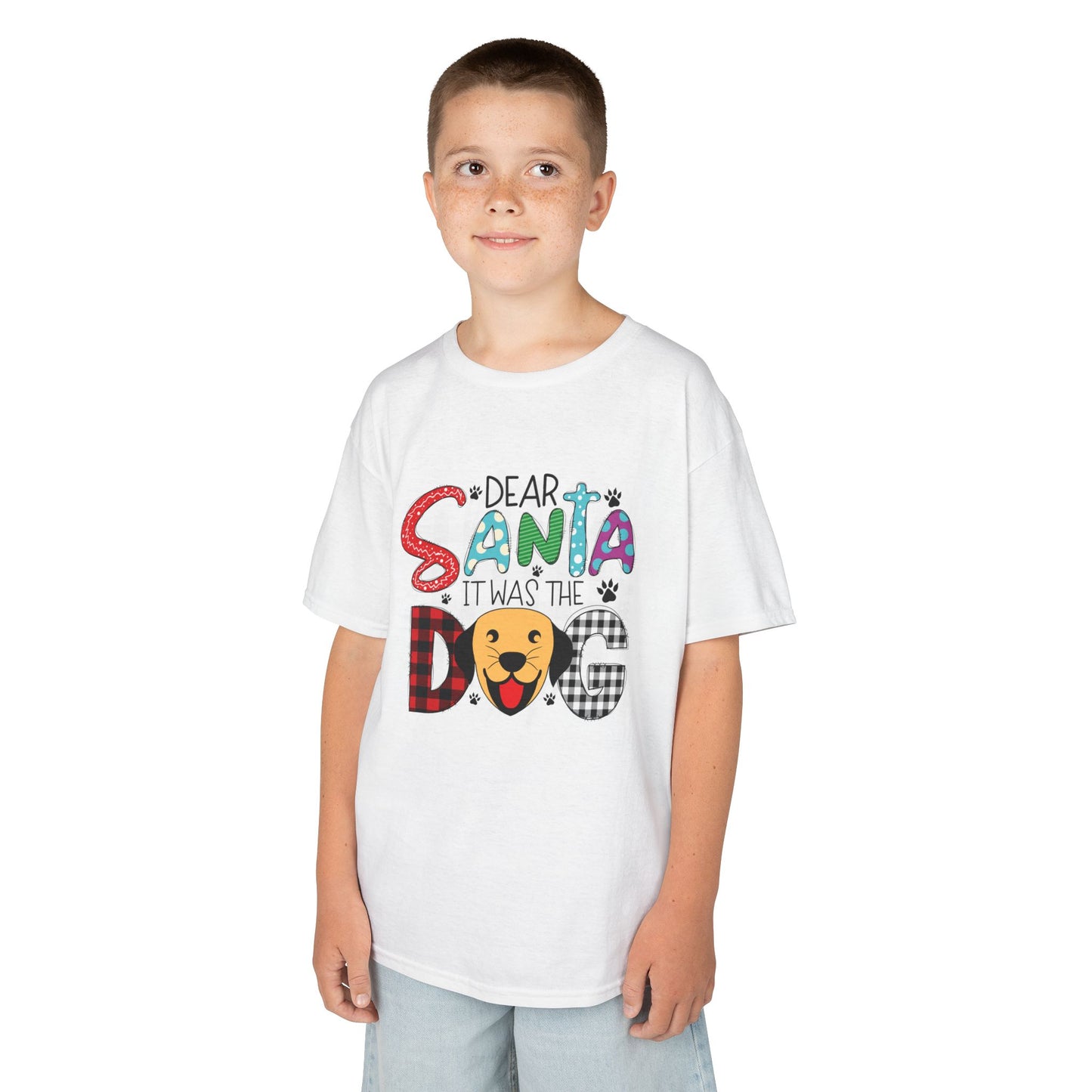 Dear Santa It Was The Dog Kids Christmas T-Shirt – Funny Holiday Dog Lover Tee