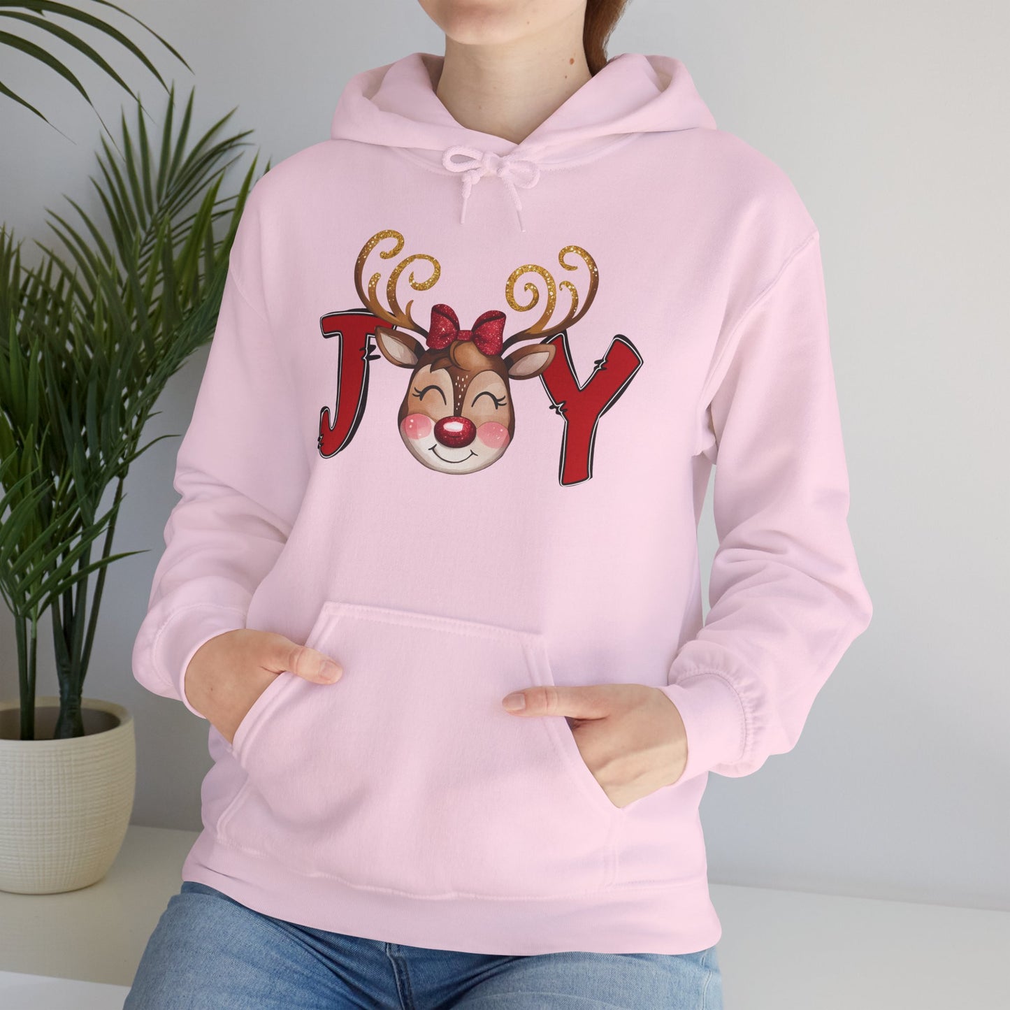 Reindeer Joy Women’s Christmas Hoodie – Cute Holiday Reindeer Heavy Blend Hooded Sweatshirt