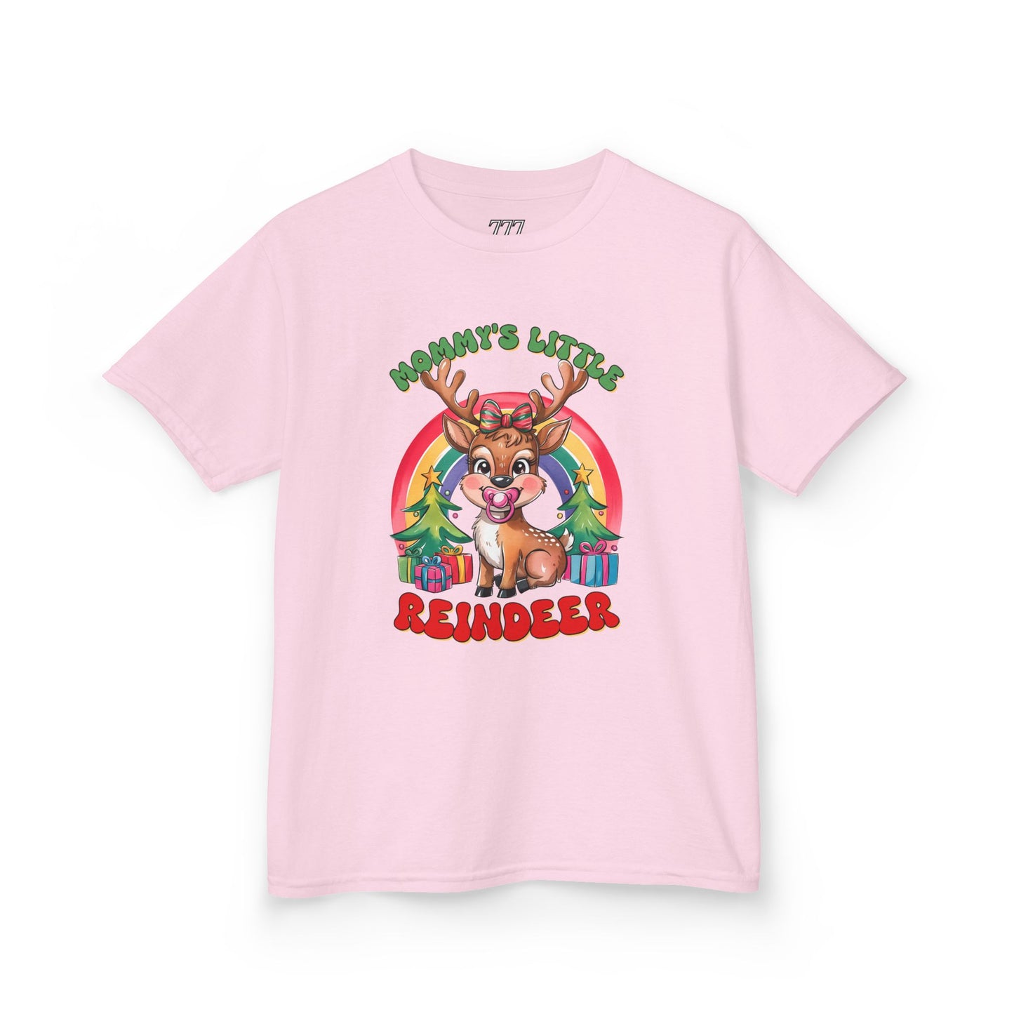 Mommy’s Little Reindeer Kids Christmas T-Shirt – Cute Holiday Reindeer Heavy Cotton Tee