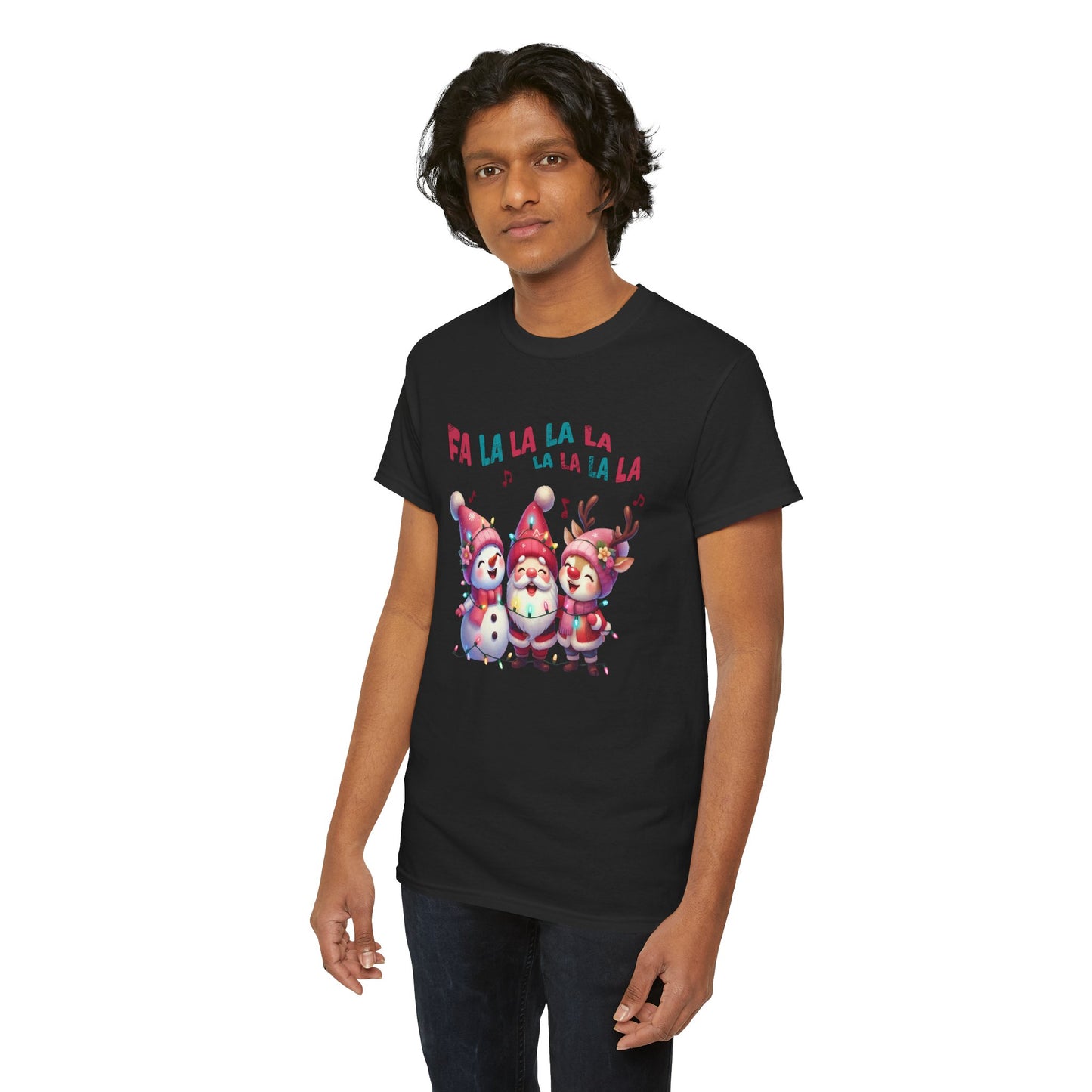 Festive Caroling Trio Unisex T-Shirt – Cute Santa, Snowman & Reindeer Holiday Shirttton T-Shirt