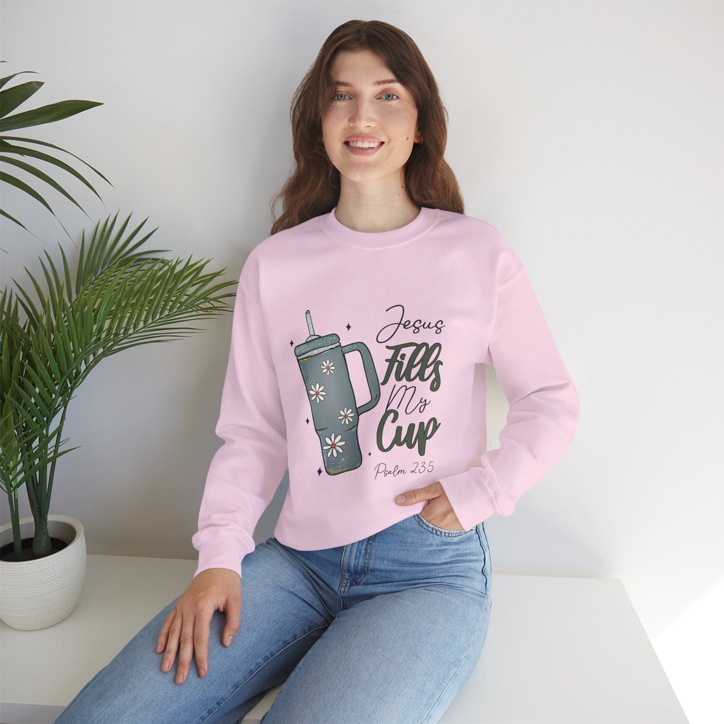 Jesus Fills My Cup Christian Sweatshirt – Faith Bible Verse Psalm 23:5 Inspirational Unisex Heavy Blend Crewneck