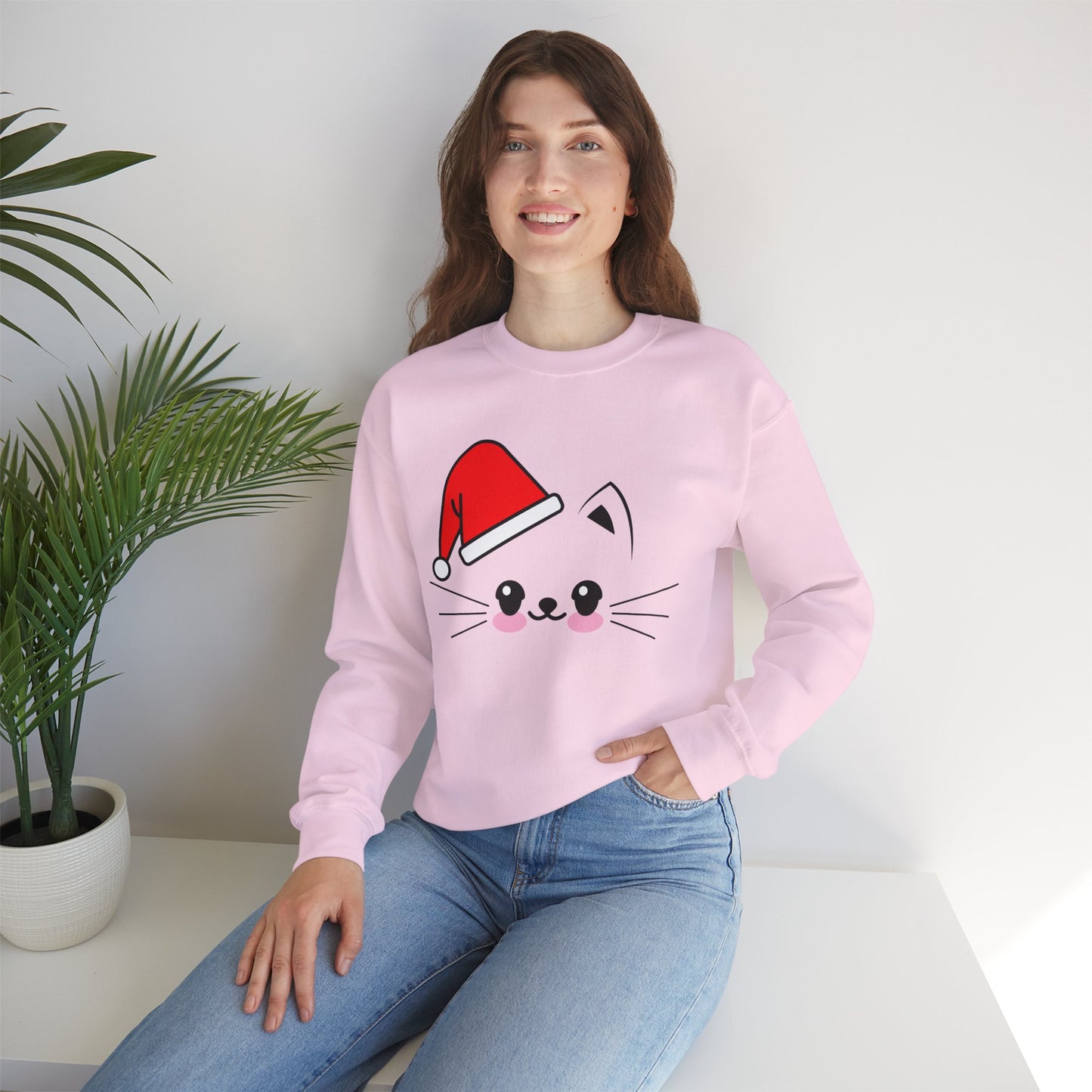 Cat Santa Christmas Crewneck – Cute Kawaii Cat Holiday Sweatshirt (Unisex)