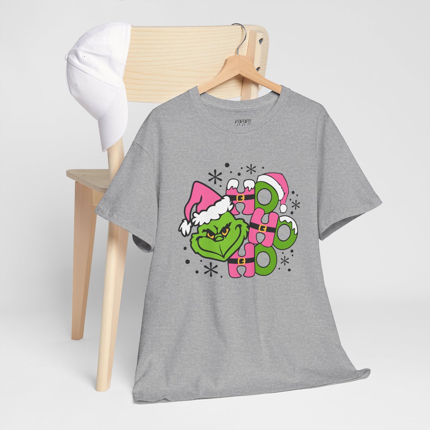 HO HO HO Funny Christmas Grinch-Inspired Holiday Tee – Cute Pink Santa Unisex Heavy Cotton T-Shirt