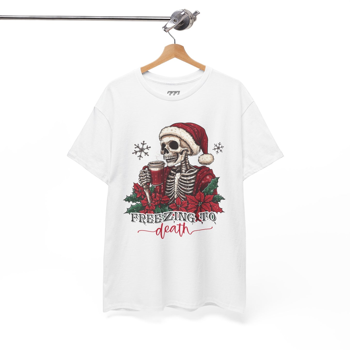 Freezing To Death Skeleton Christmas Tee – Funny Holiday Unisex Heavy Cotton T-Shirt, Winter Coffee Xmas Shirt