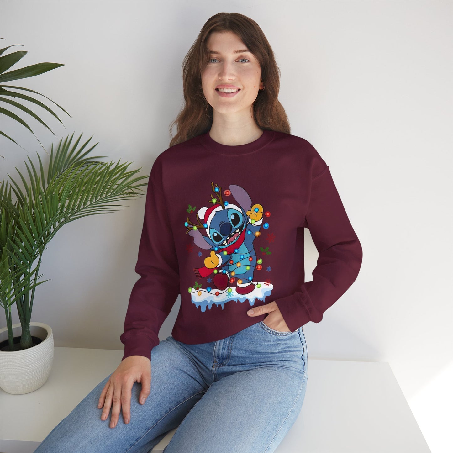 Festive Blue Alien Christmas Lights Unisex Heavy Blend Crewneck Sweatshirt – Cute Holiday Sweater