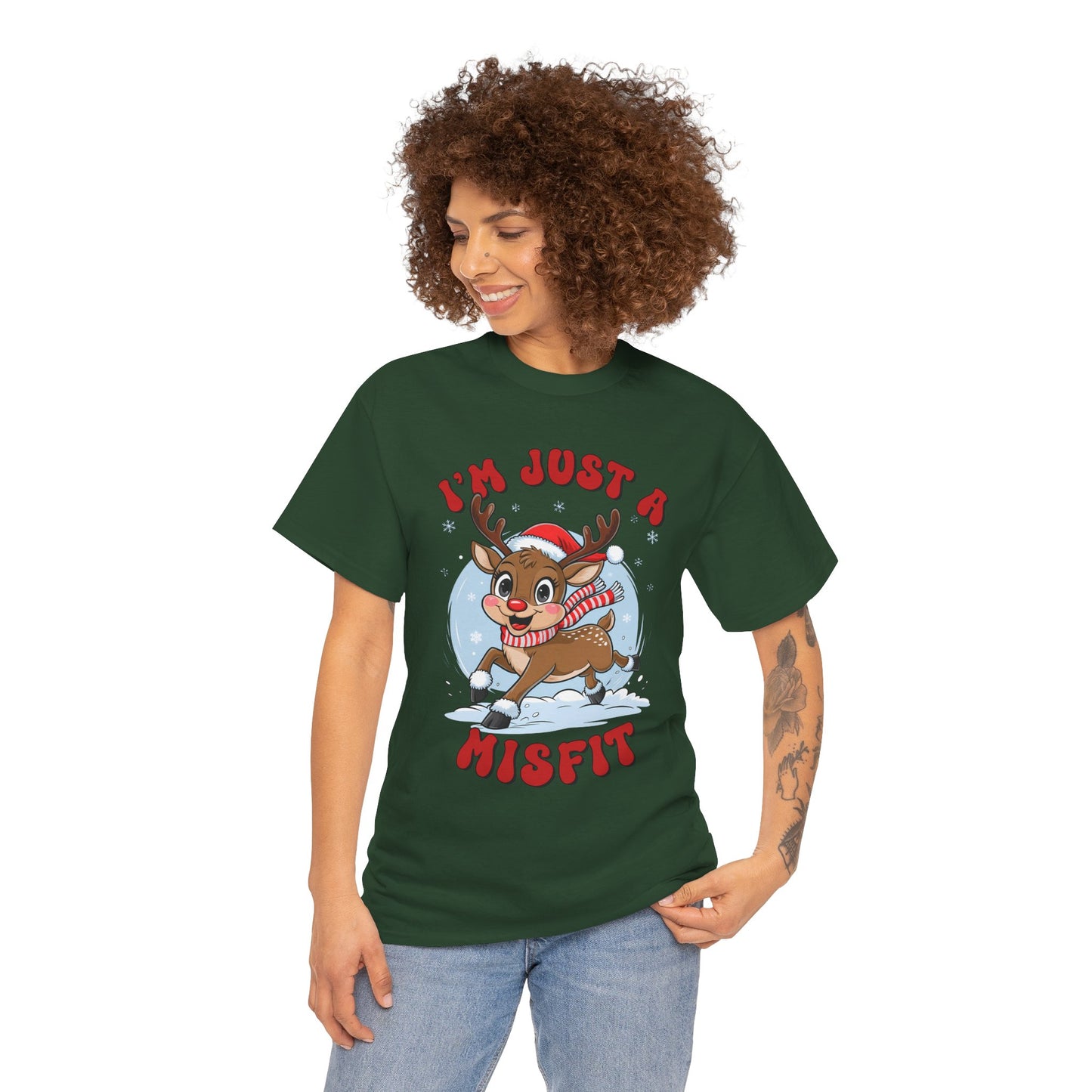 I’m Just a Misfit Unisex Heavy Cotton T-Shirt – Cute Christmas Reindeer Holiday Tee