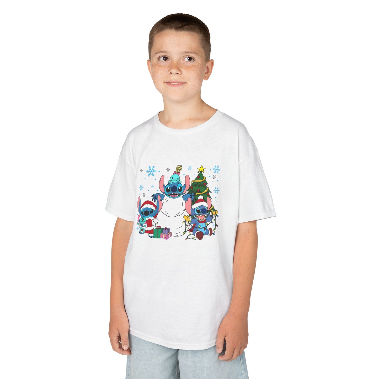Stitch Christmas Vibes Kids T-Shirt – Cute Holiday Trio Heavy Cotton Tee
